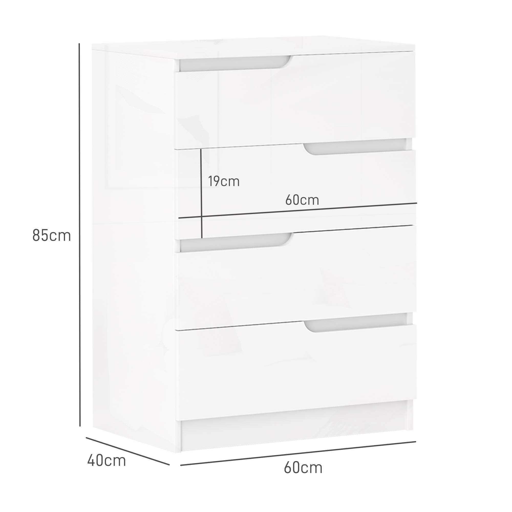 4goodz Moderne Ladenkast met 4 Greeploze Laden 40x60x80 cm - Wit