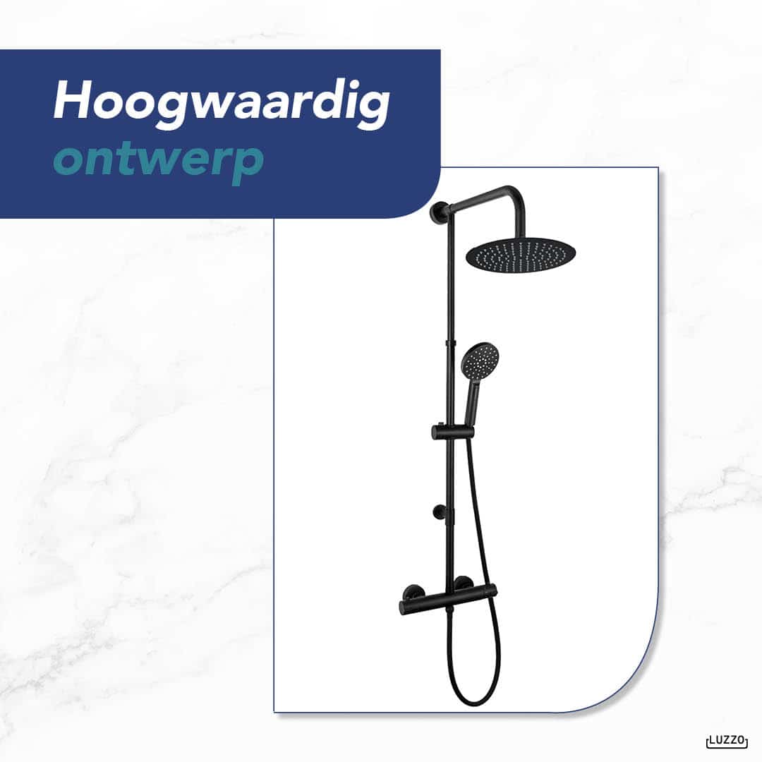 Luzzo® 25 cm Regendouche met Thermostaatkraan - Zwart