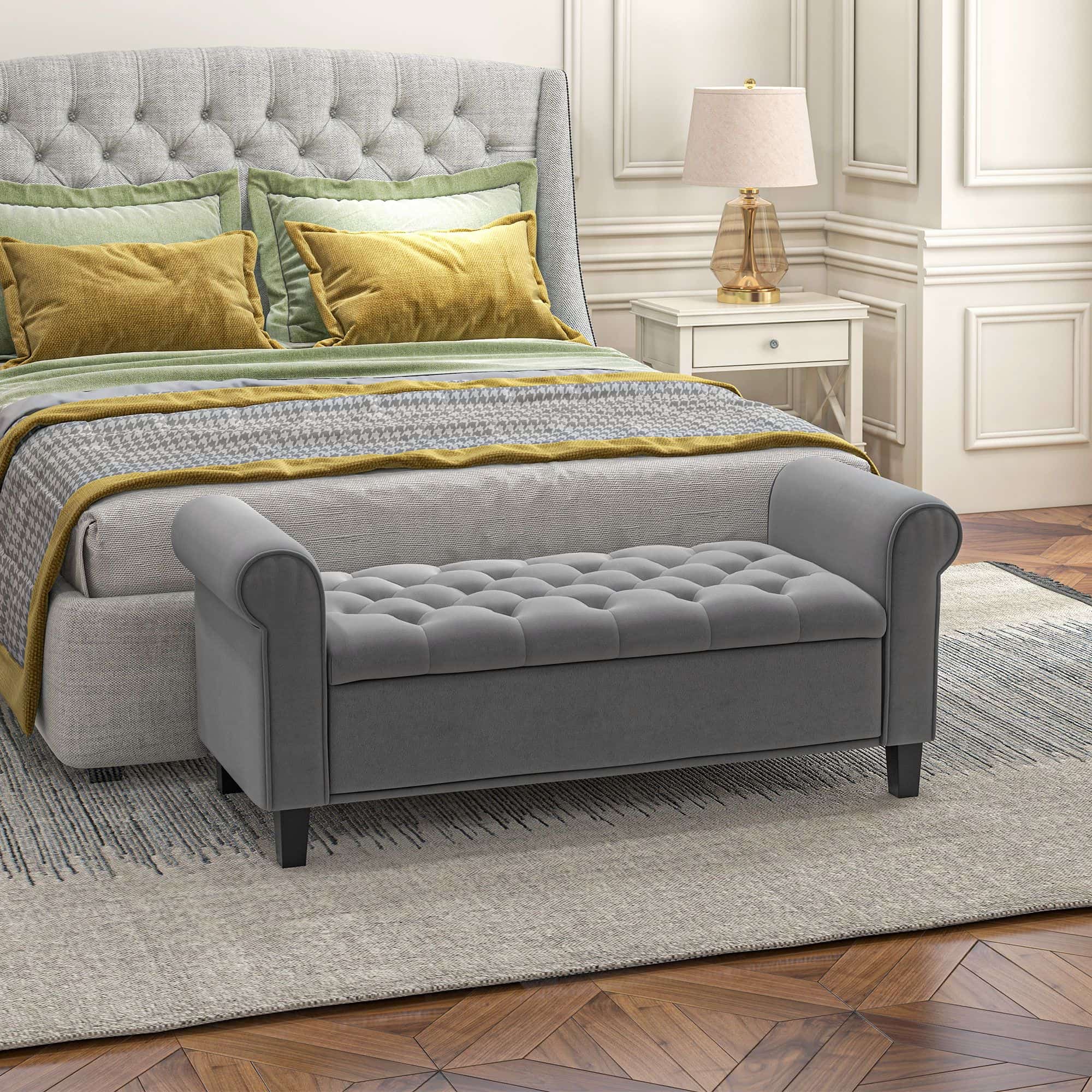 Klassieke Bedbank met Knoopstiksel 48x126x57 cm - Grijs
