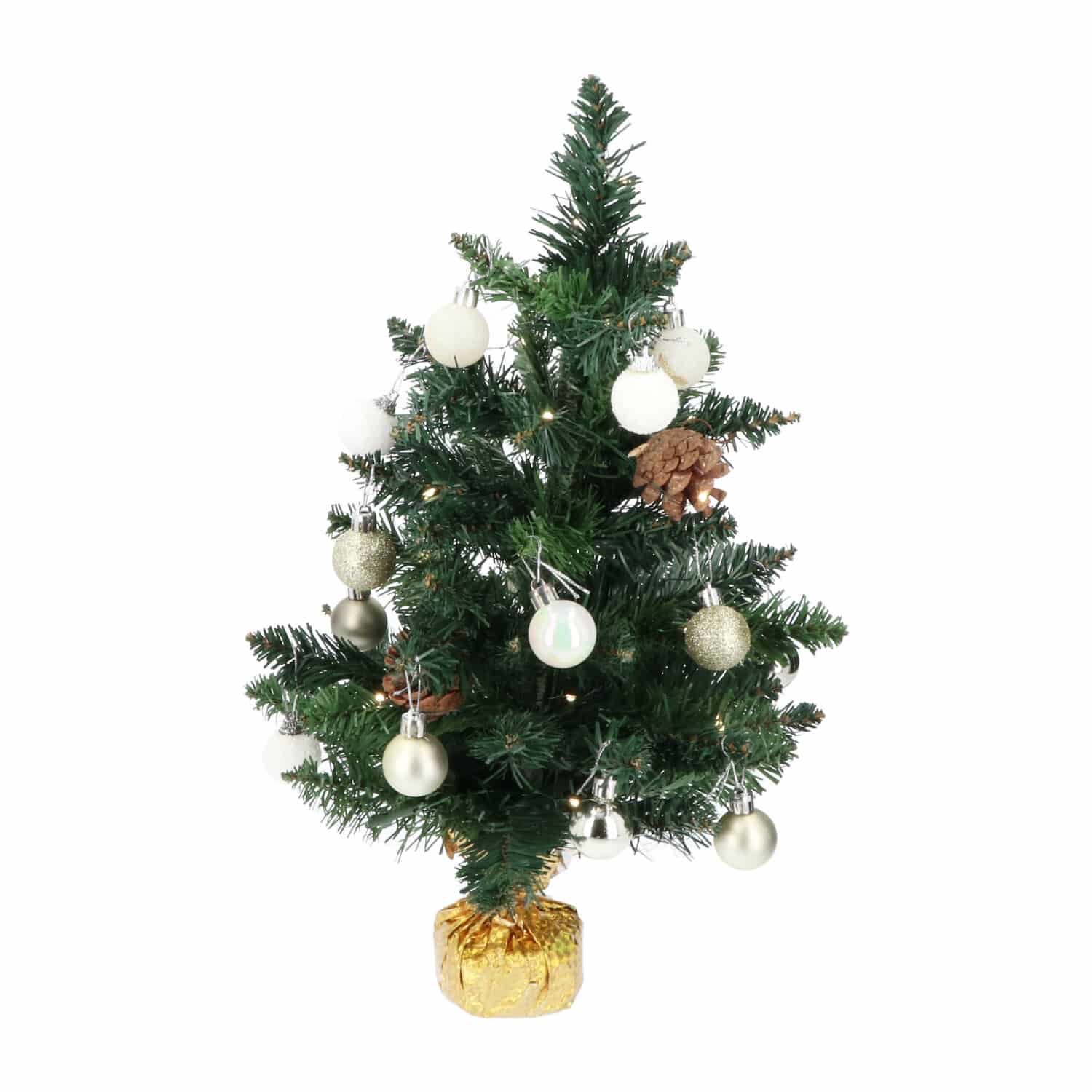 4goodz Kunstkerstboom LED Verlichting en versiering 50cm - Goud/Wit
