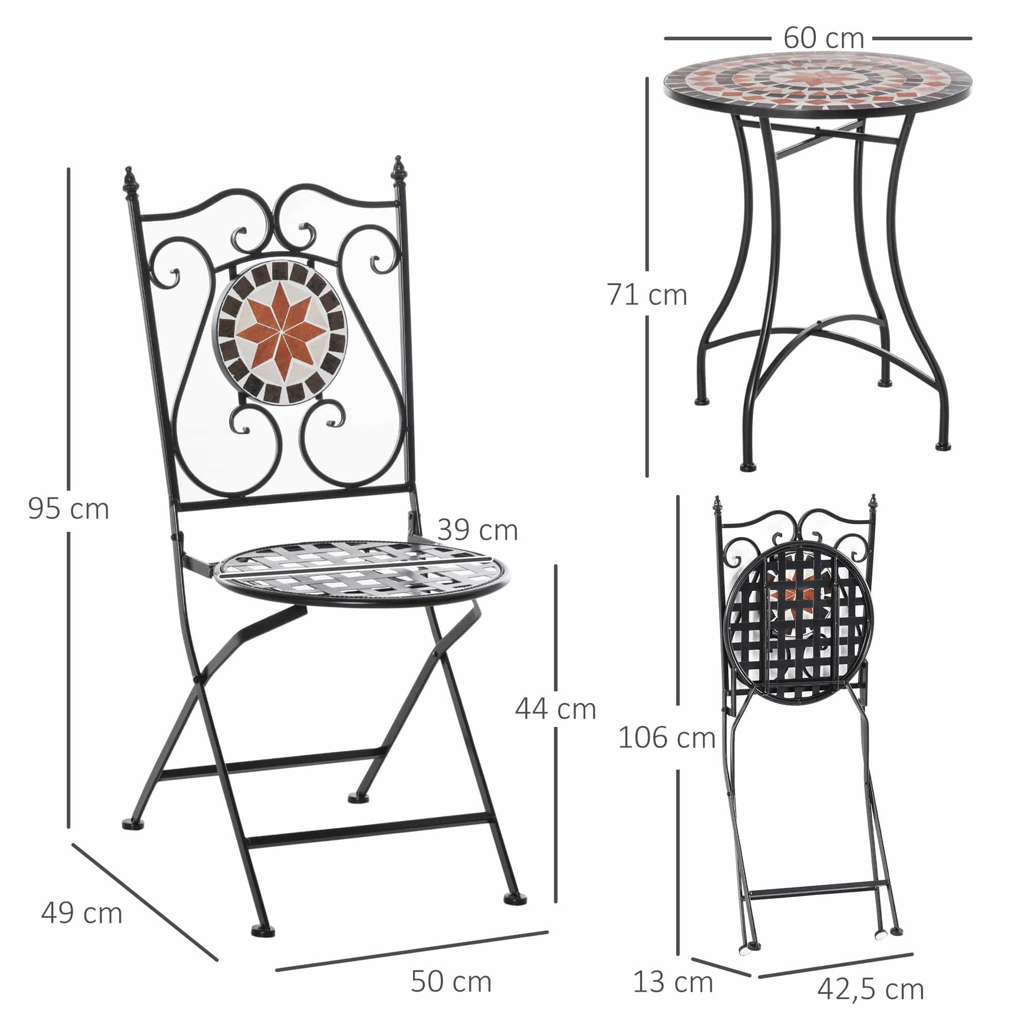4goodz Bistroset 3-delig met Mozaïek design - tafel met 2 opklapbare metalen stoelen
