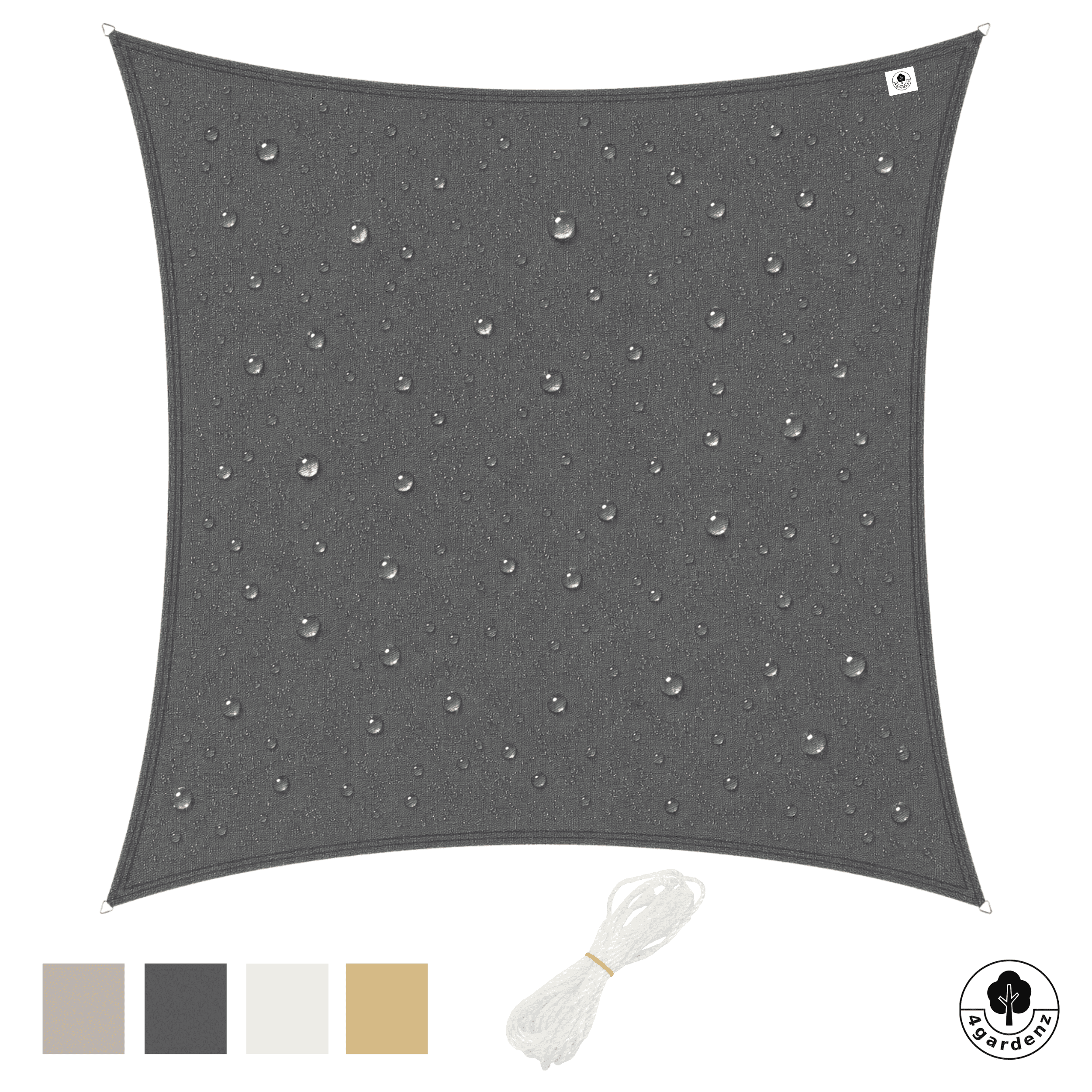 4gardenz Schaduwdoek Waterafstotend Vierkant 4x4 mtr - Grijs