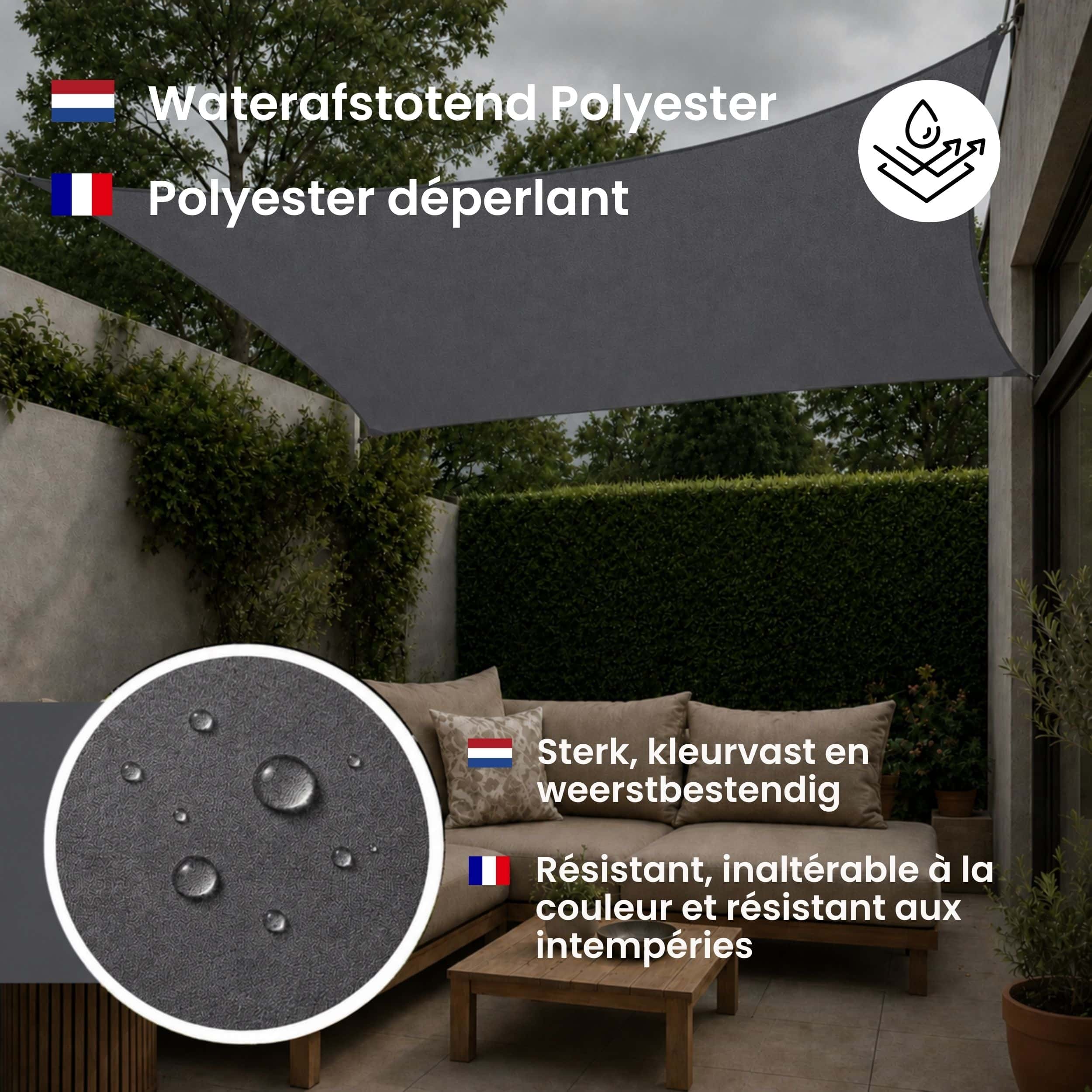 4gardenz Schaduwdoek Waterafstotend Vierkant 5x5 mtr - Grijs