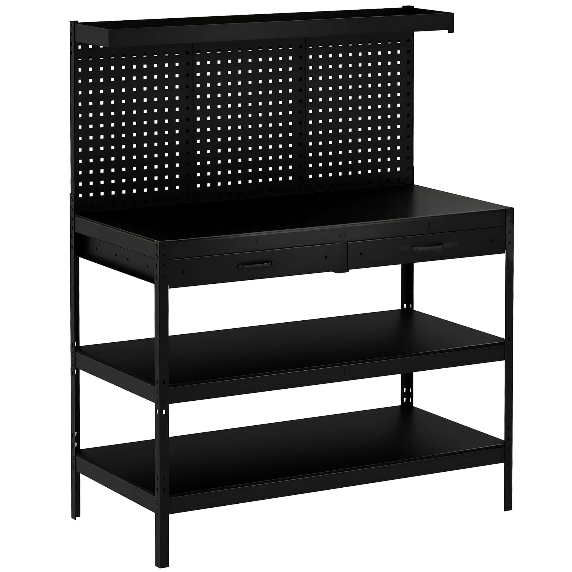 4goodz Werkbank met planken - wand en 2 lades - 122x61x156 cm - Zwart