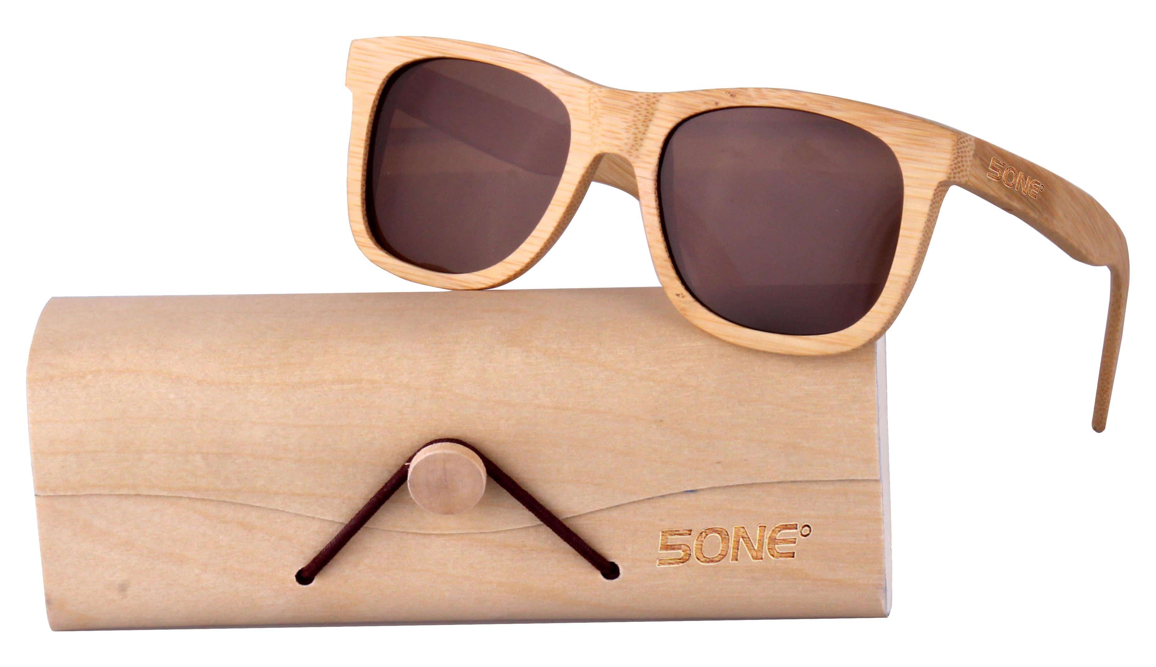5one® Bamboo Brown - Houten Zonnebril met Bruine gepolariseerde lens