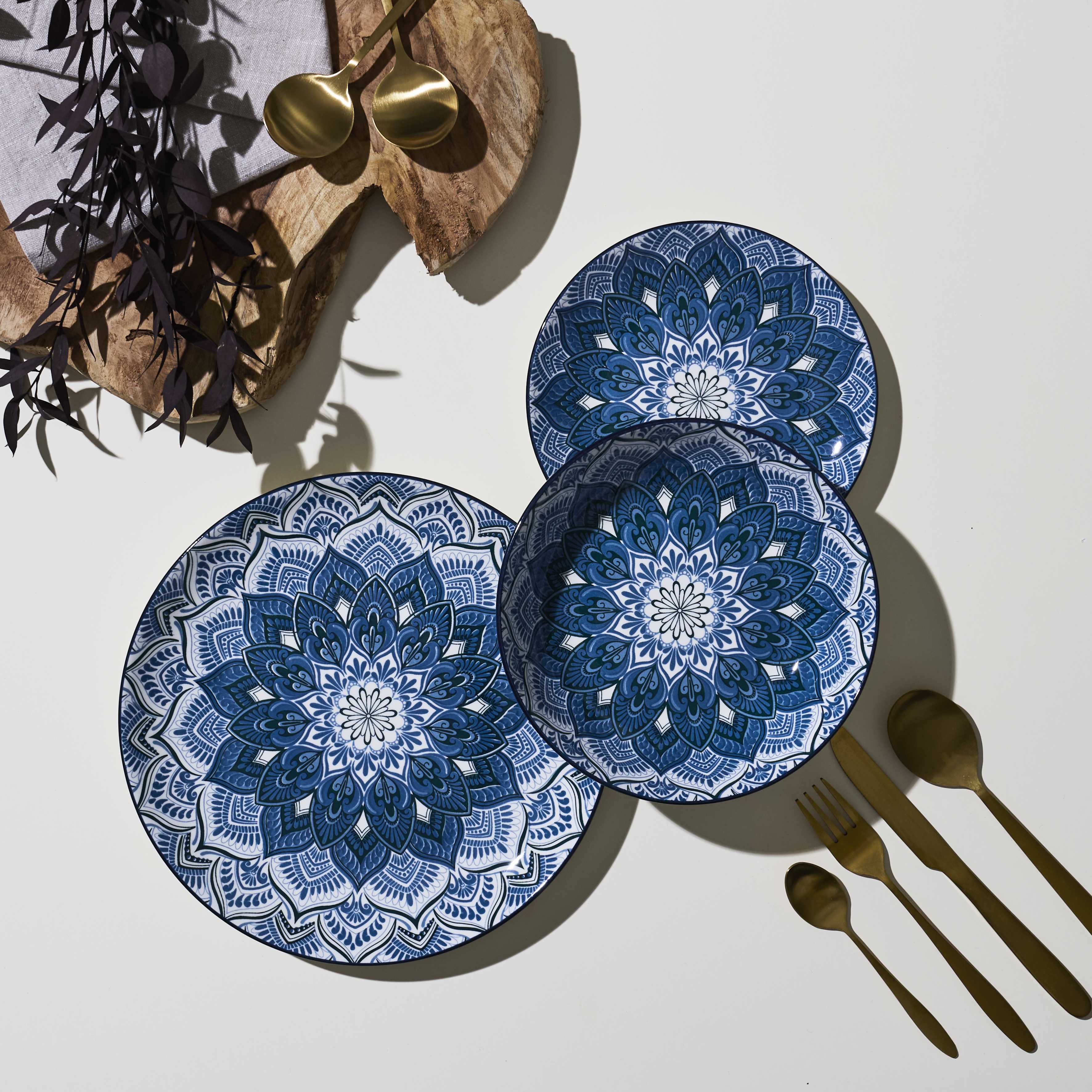 Luzzo® Mandala Serviesset 4 persoons 12-delig porselein - Blauw