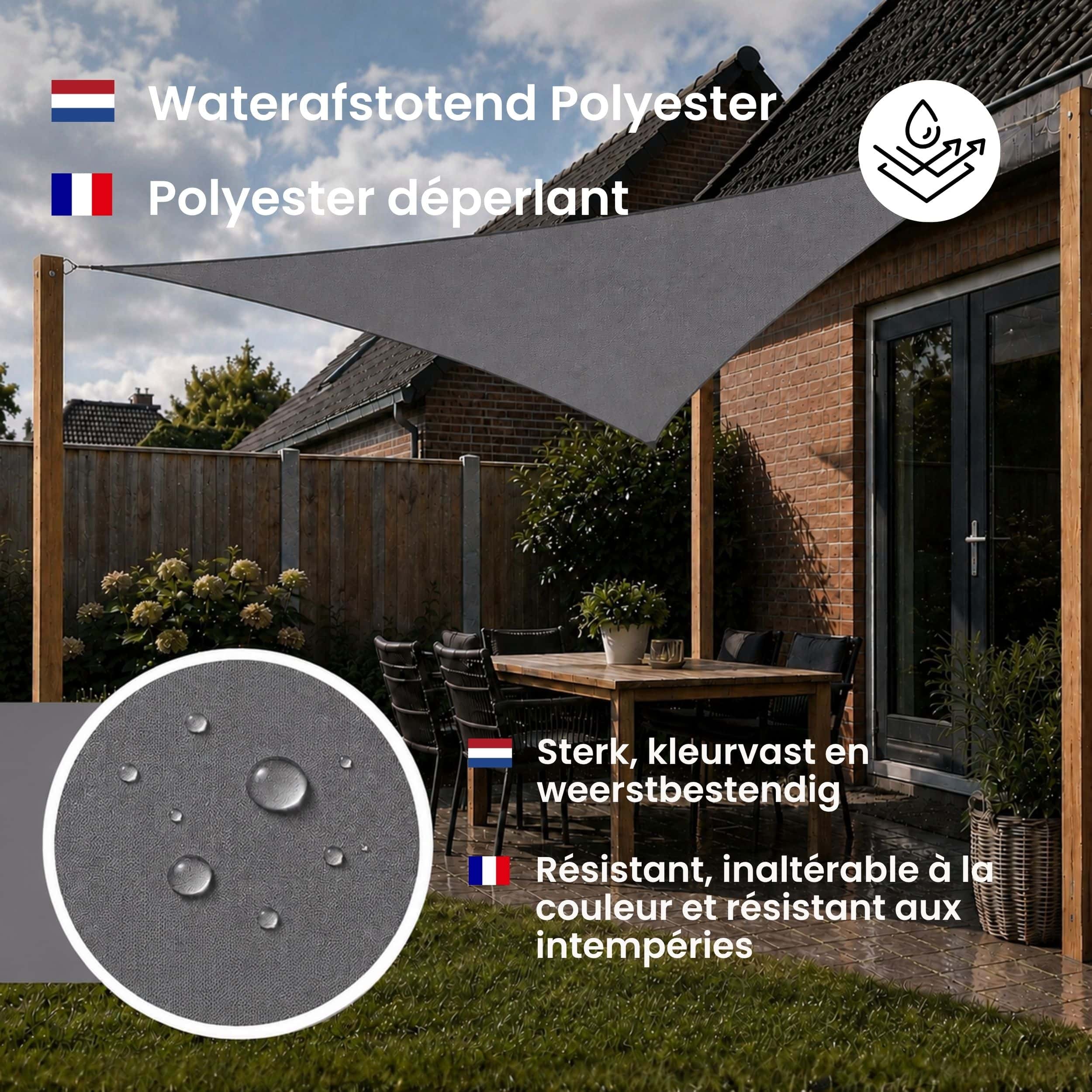 4gardenz Schaduwdoek Waterafstotend Driehoek 3x3x3 mtr - Grijs