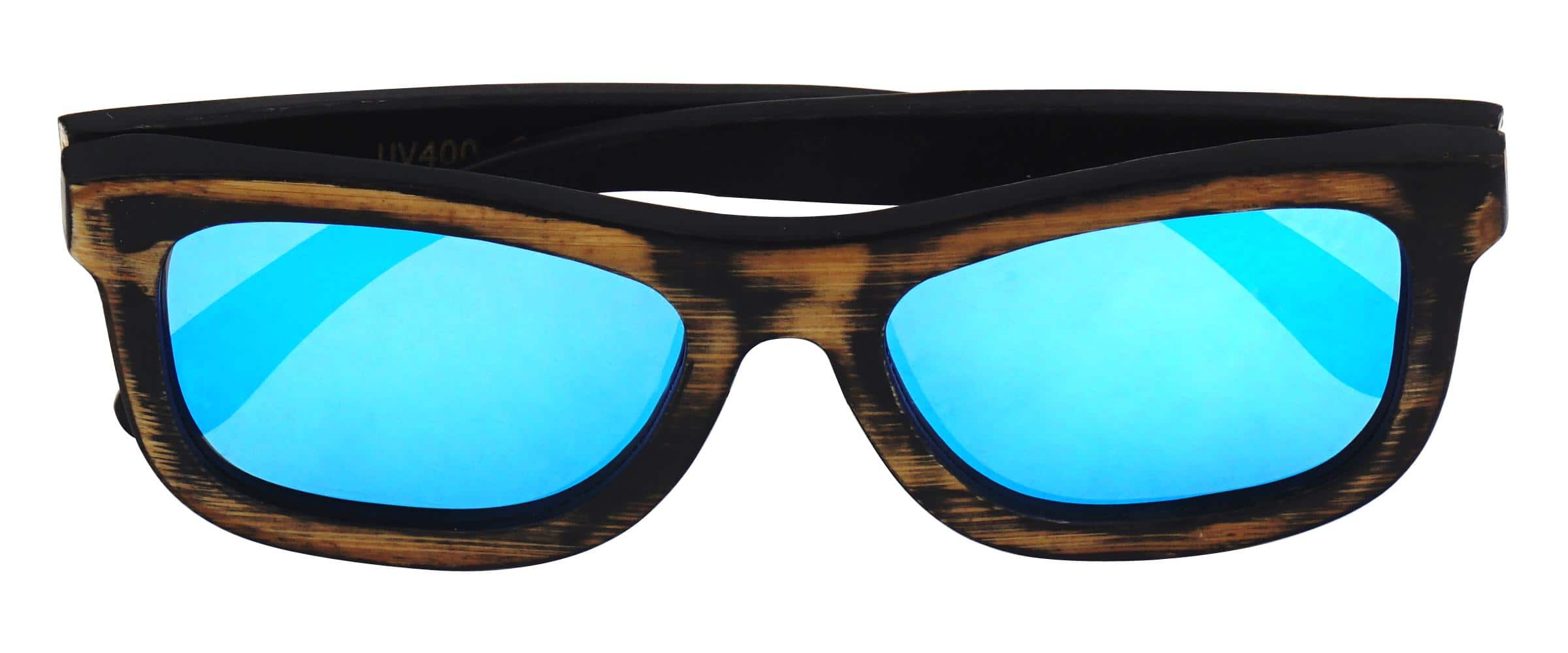 5one® Bamboe Vintage Blue - houten zonnebril - blauwe spiegellens