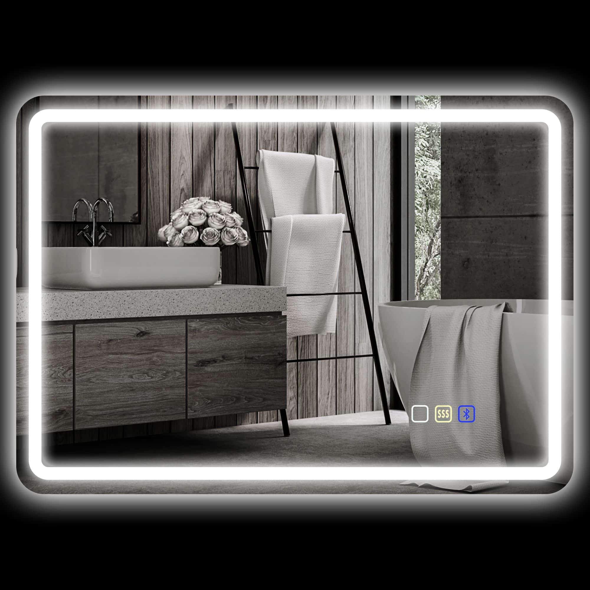 Badkamerspiegel met LED-verlichting met speaker - Anti-condens - 70 x 90 cm - Zilver