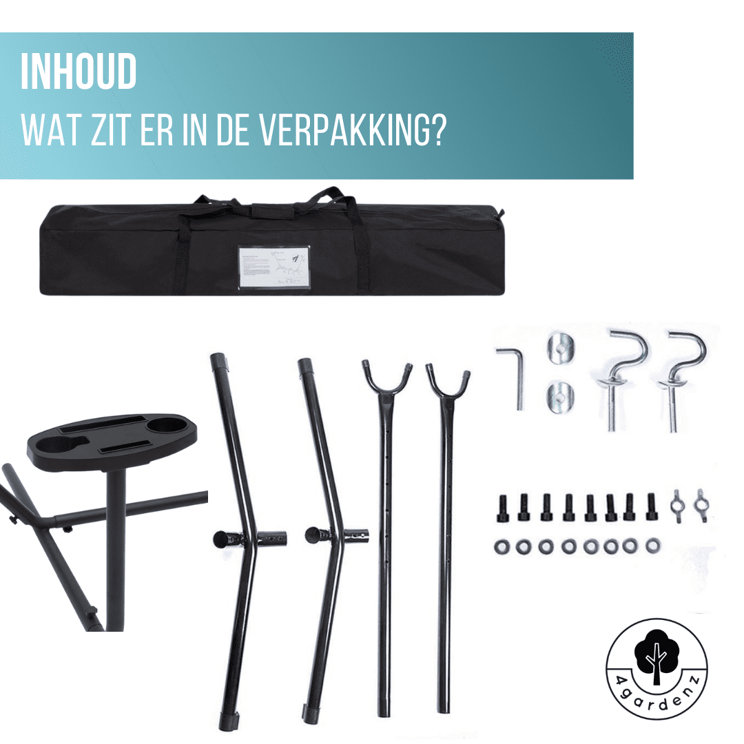 4gardenz® Universele Hangmatstandaard met tafel - Tot 150 kg - Inclusief Opbergtas - Gepoedercoat Staal