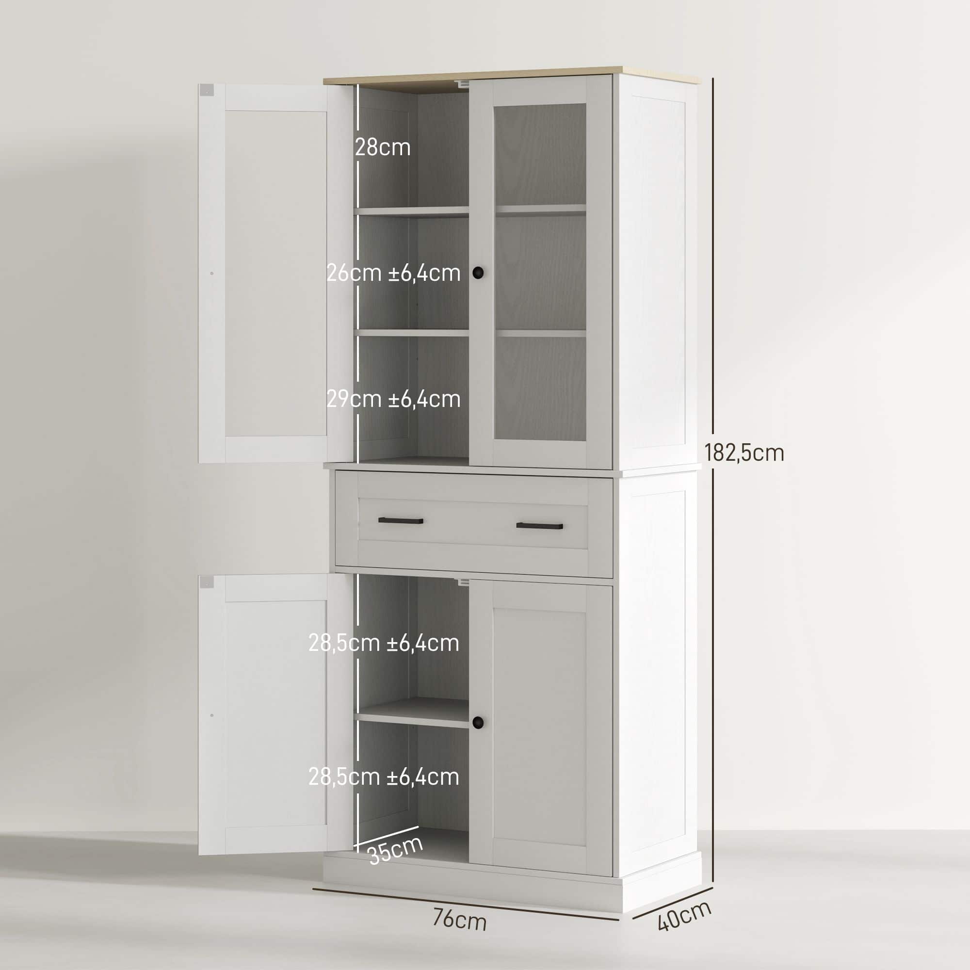 Homcom Keukenkast Buffetkast met Lades 40x76x182 cm - Crèmewit