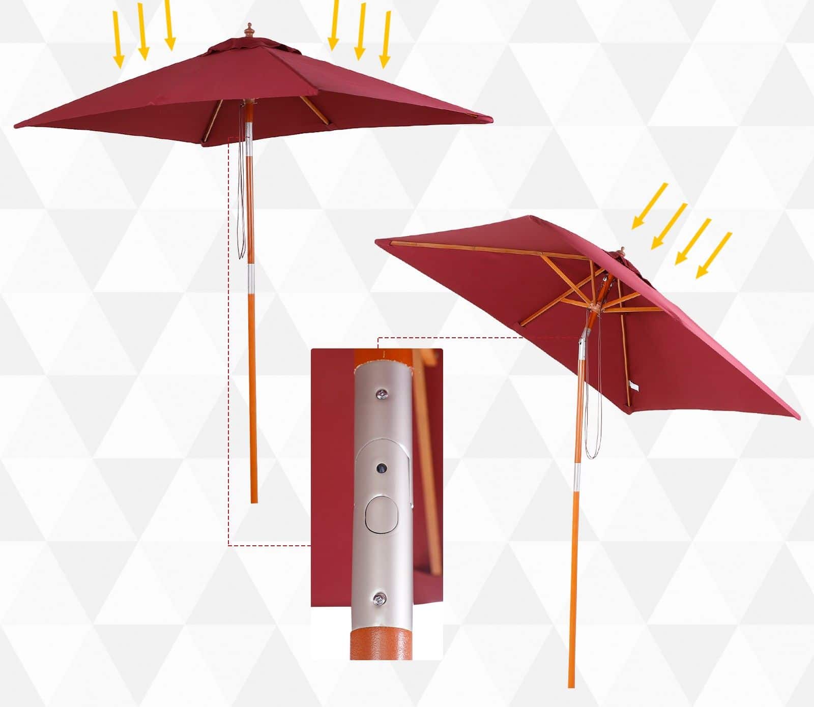 4goodz 3-Delig Kantelbare Parasol Hout Rechthoekig 200x150x230 cm - Wijnrood