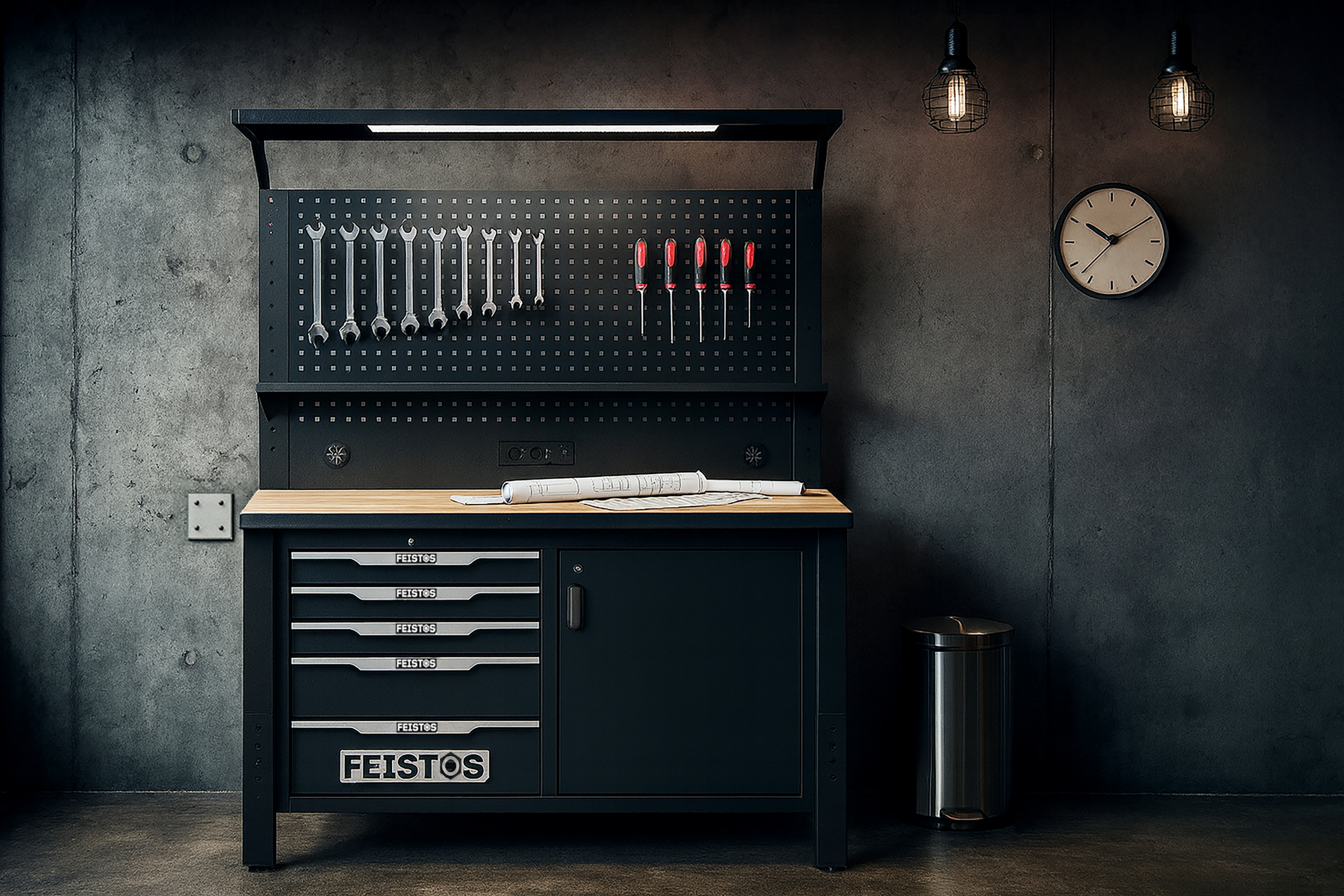 Feistos Luxon Werkbank met lades en verlichting - incl. accessoires - 65x140x195 cm