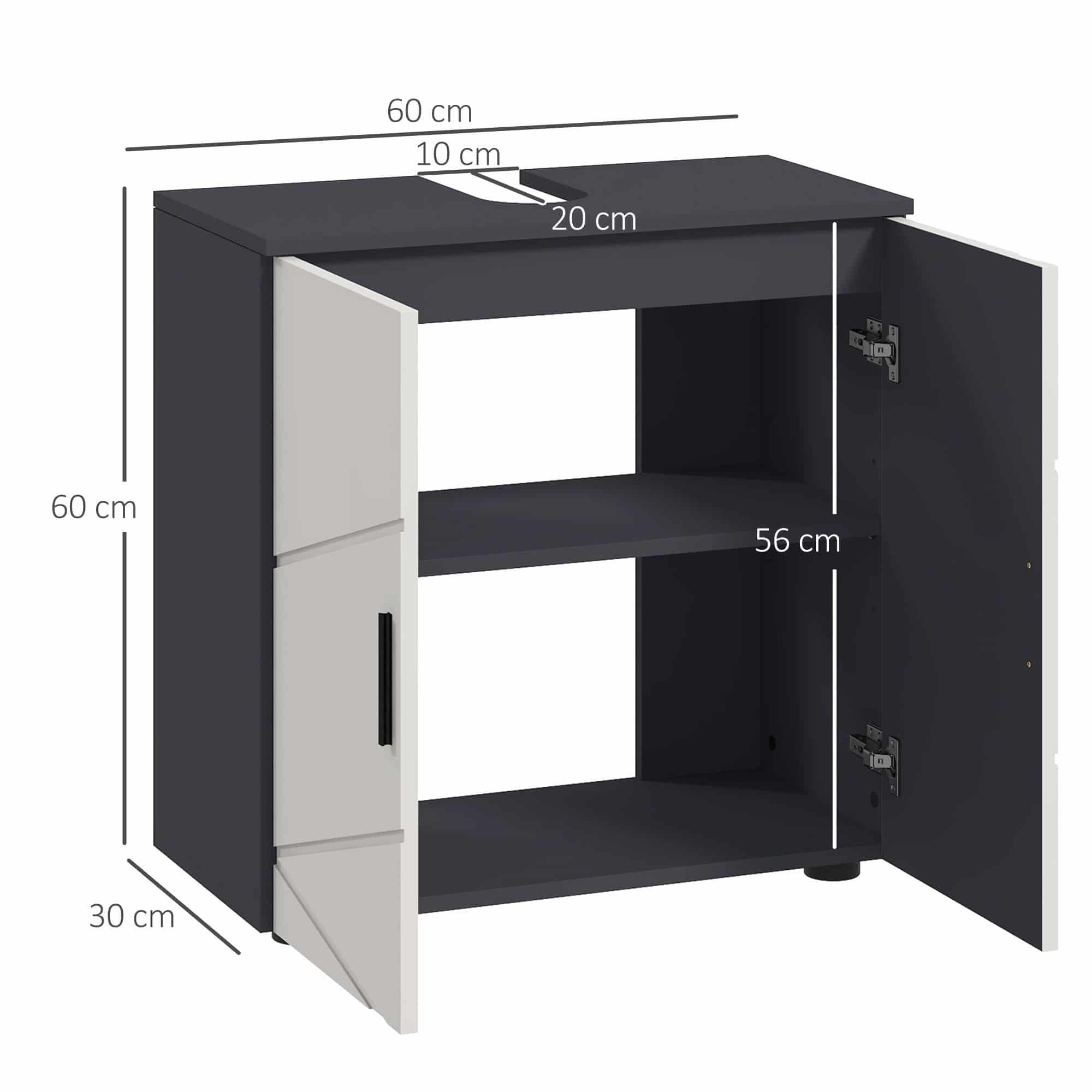 Wastafelonderkast Lines met Uitsparing - 60 cm hoog - Wit met grijs