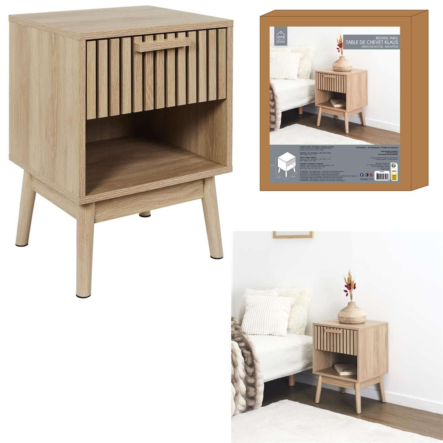 Nachtkastje Klaus met Paneelfront met Lade en open vak - Bruin