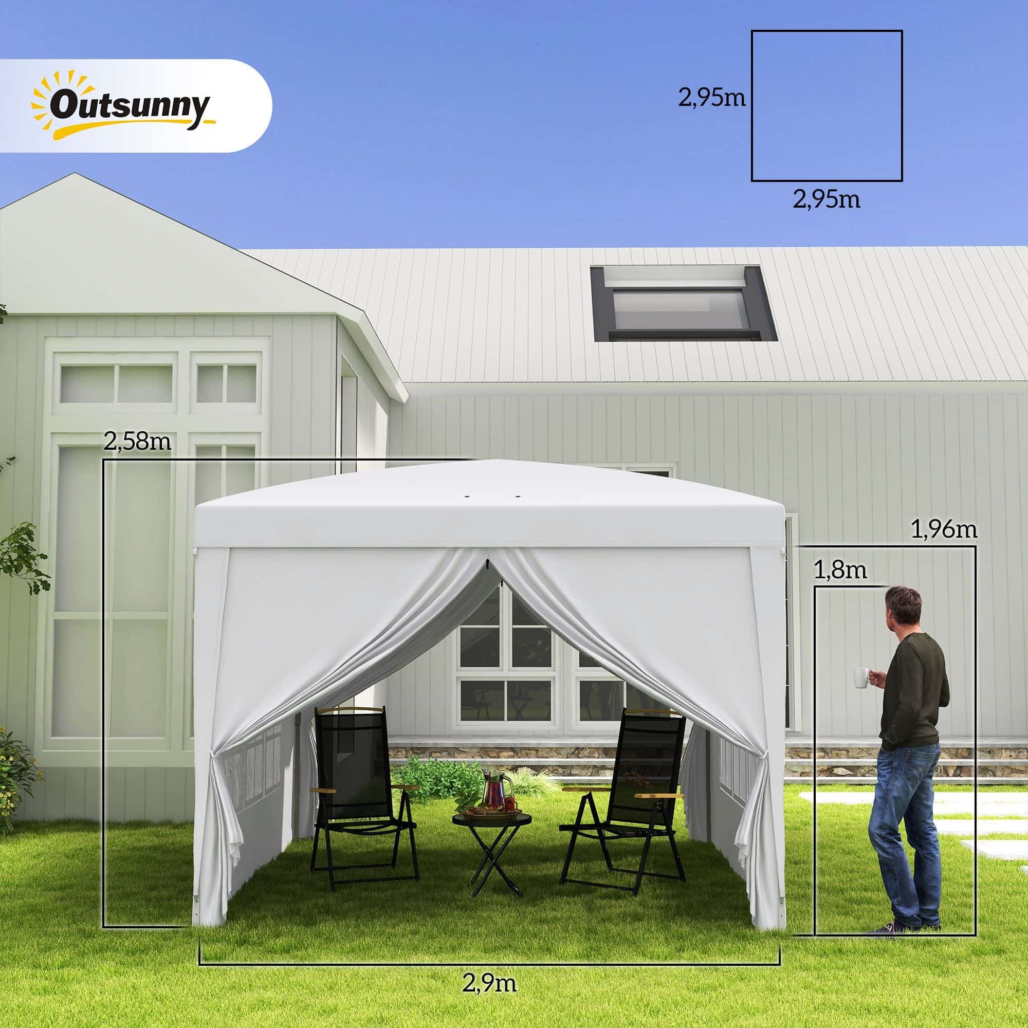4goodz Partytent 3x3 m - Opvouwbaar met 4 Zijwanden - Wit
