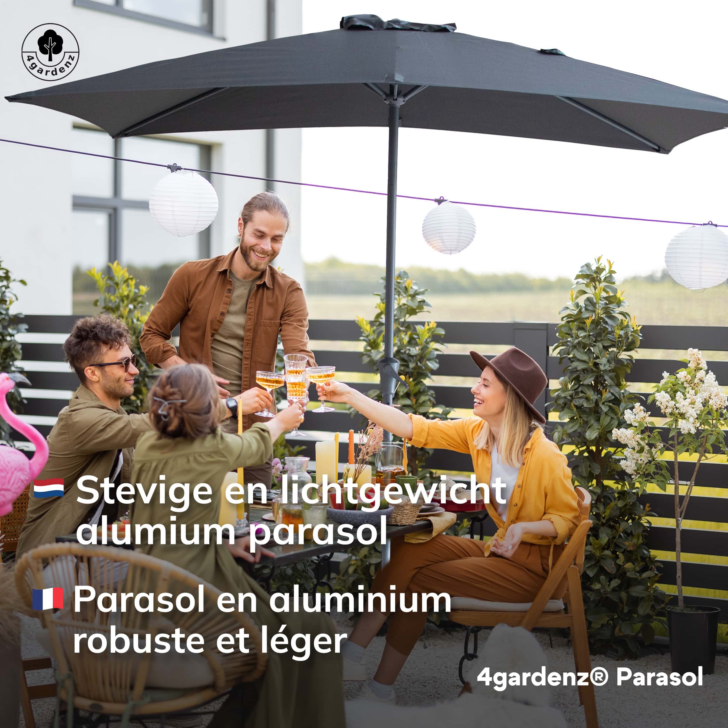 4gardenz® Parasol Rechthoek 150X250cm Kantelbaar - Balkonparasol - Grijs