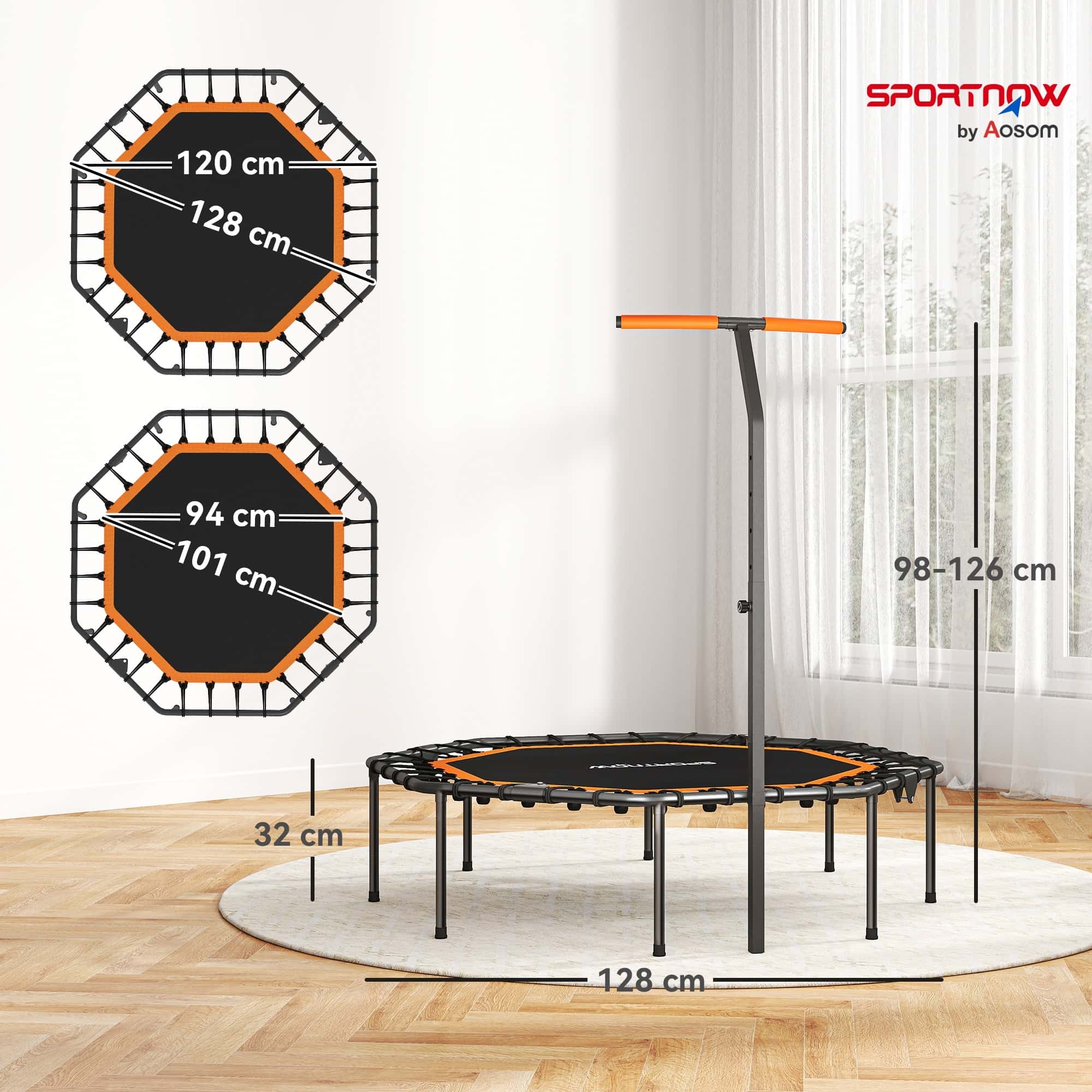 4goodz Fitness Trampoline voor binnen - Rebounder met verstelbare Handgreep - Oranje 4goodz Fitness Trampoline voor binnen - Rebounder met verstelbare Handgreep - Oranje