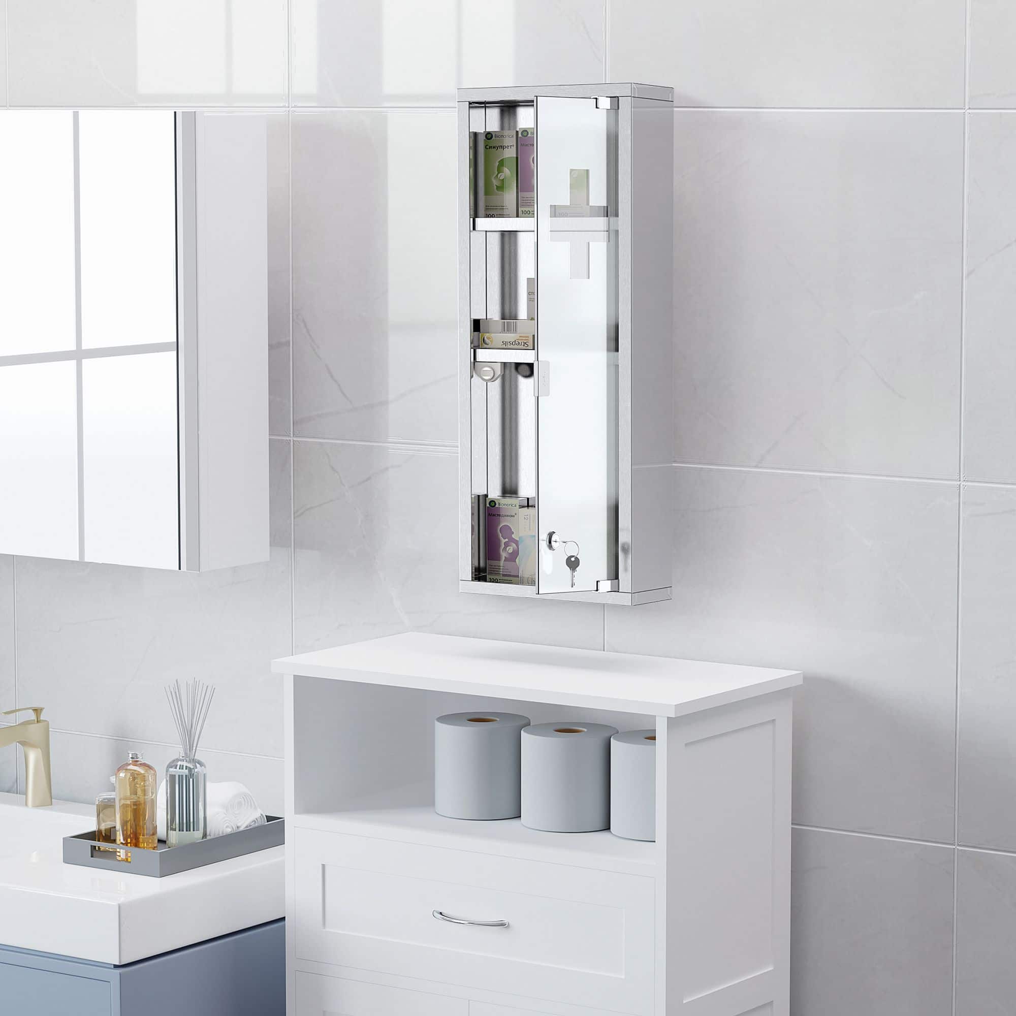 4goodz Medicijnkastje EHBO-kastje met slot RVS 12x20x58 cm 4goodz Medicijnkastje EHBO-kastje met slot RVS 12x20x58 cm