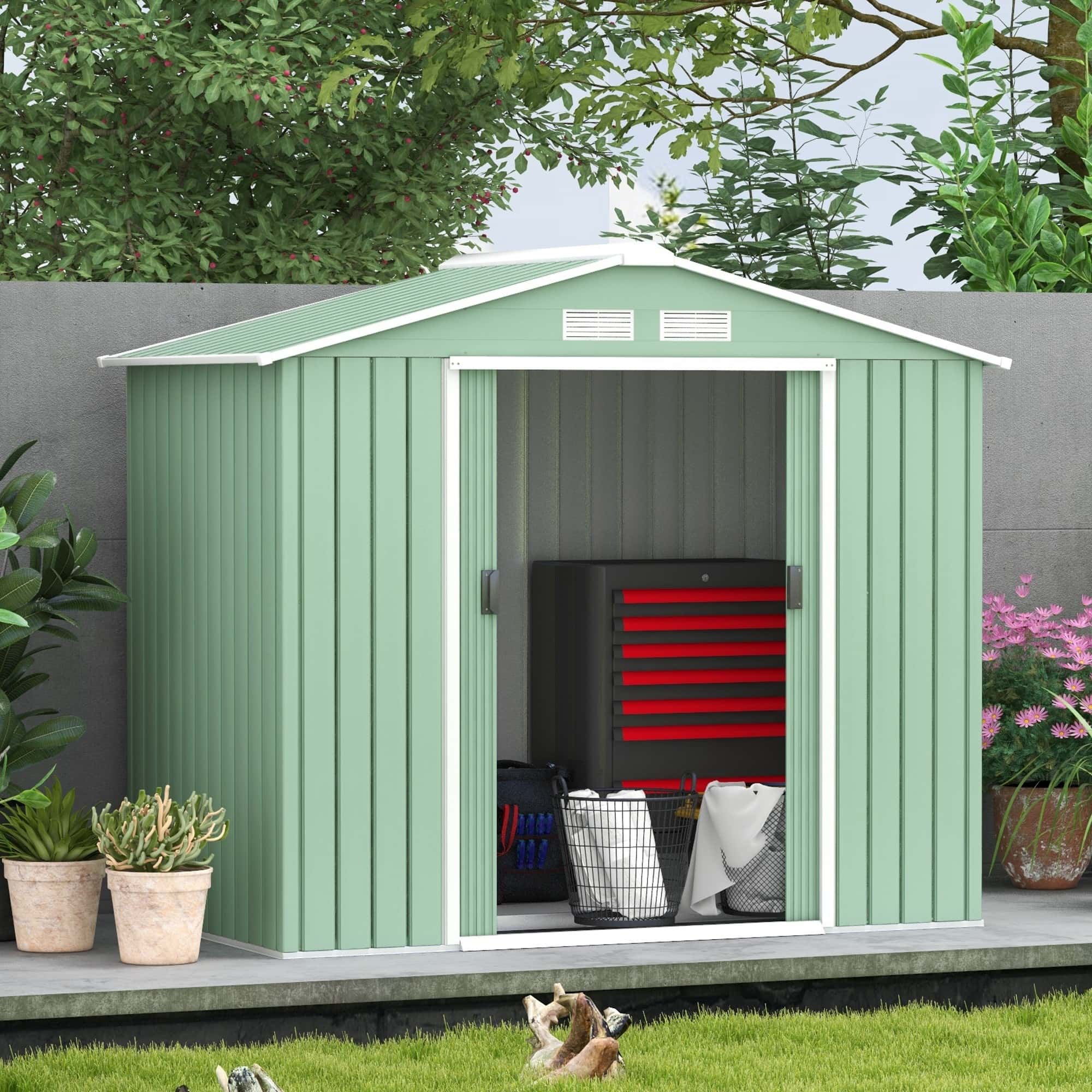 4goodz Gereedschapsschuur Metaal 130x213x185 cm - Groen