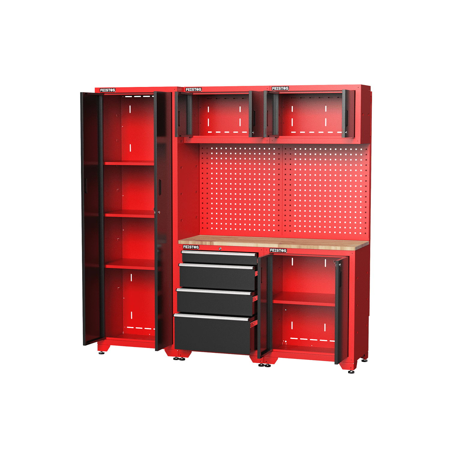 Feistos Gereedschapswand Hoog Juno 2- 46x198x198 cm - Zwart/Rood