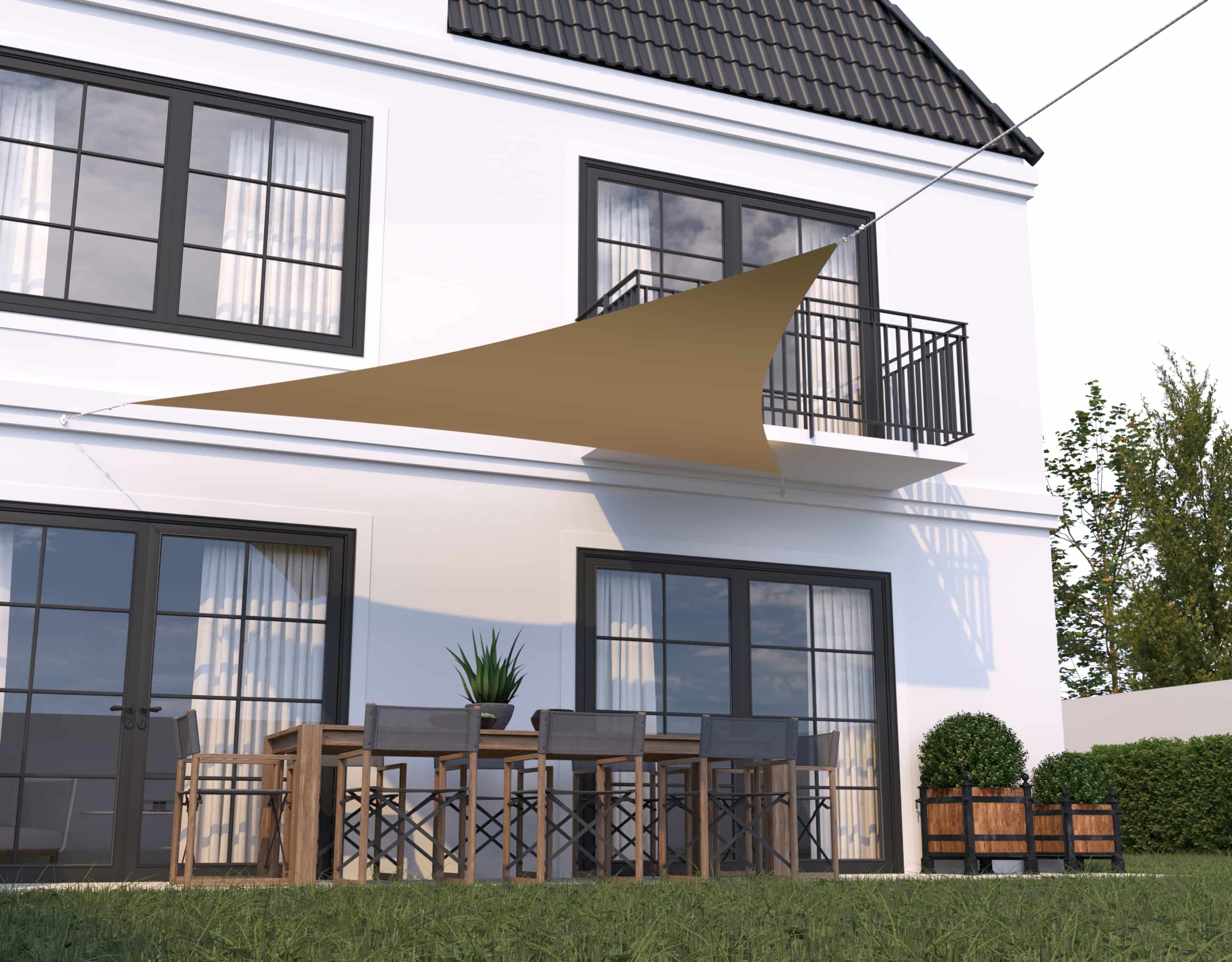 hanSe® Schaduwdoek Driehoek Gelijkbenig Waterdoorlatend 5x6x6 m Zand
