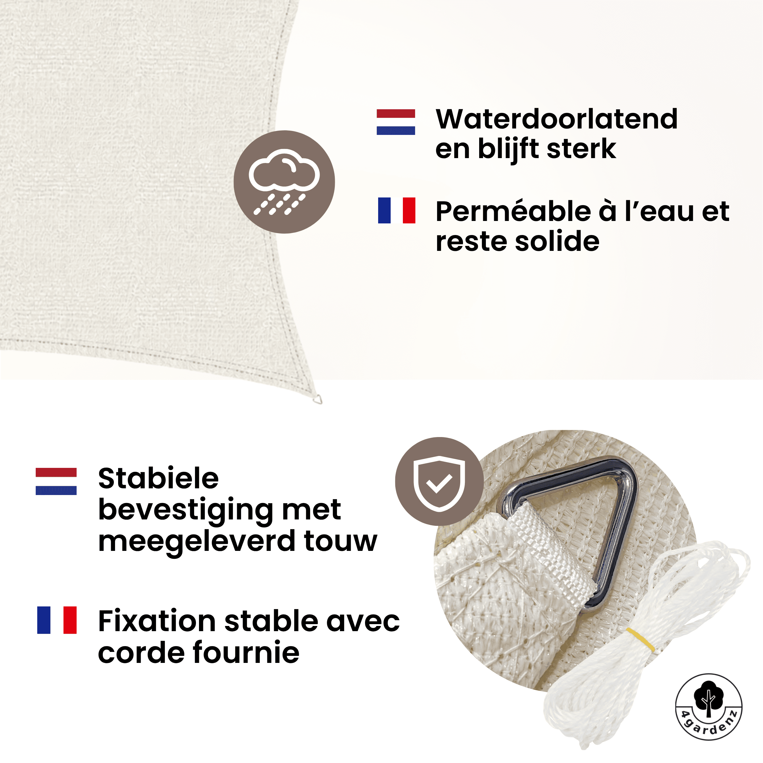 4gardenz Schaduwdoek Waterdoorlatend Vierkant 5x5 mtr - Crème