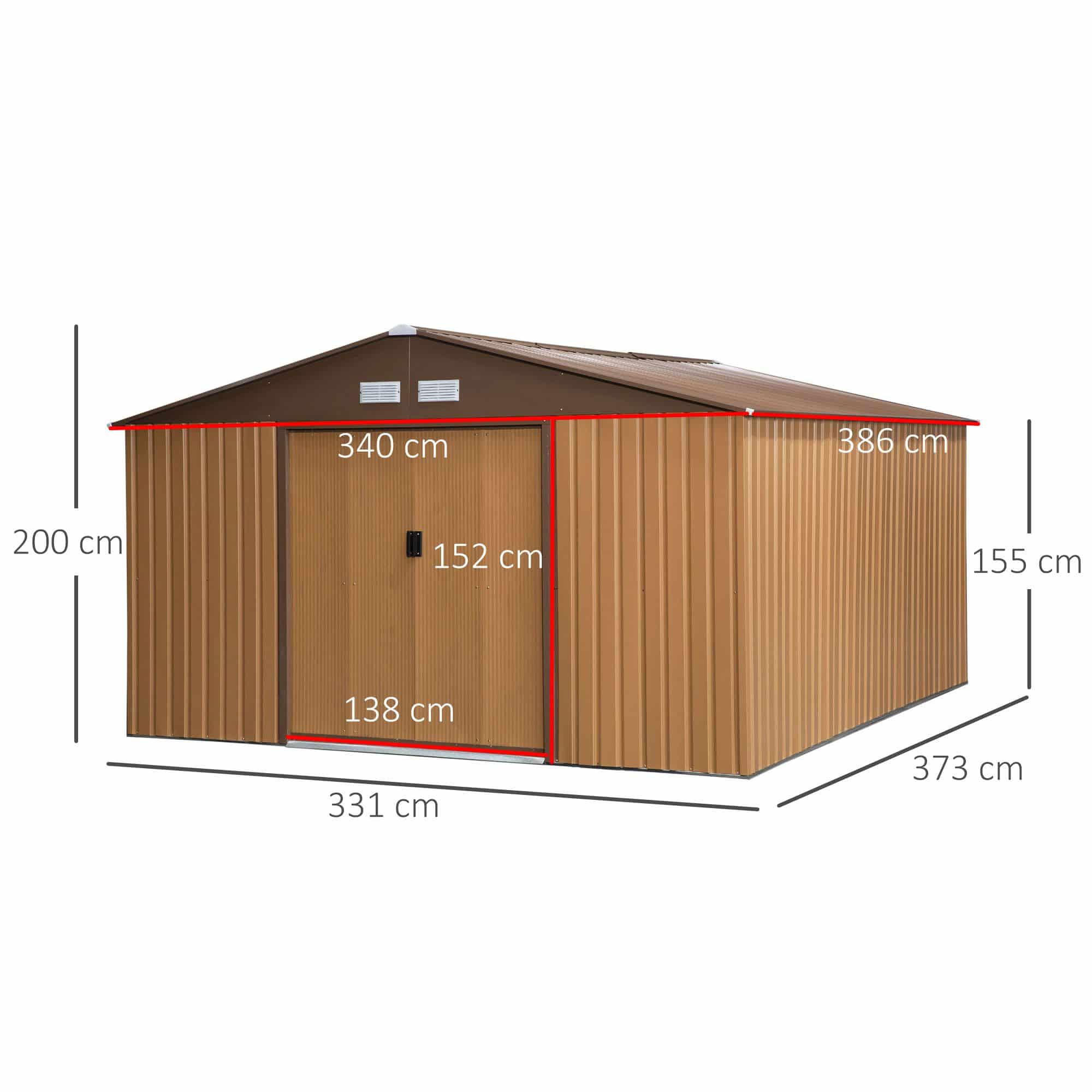 Groot stalen Gereedschapsschuur Tuinhuis 20m³ - 340x386 cm - Bruin