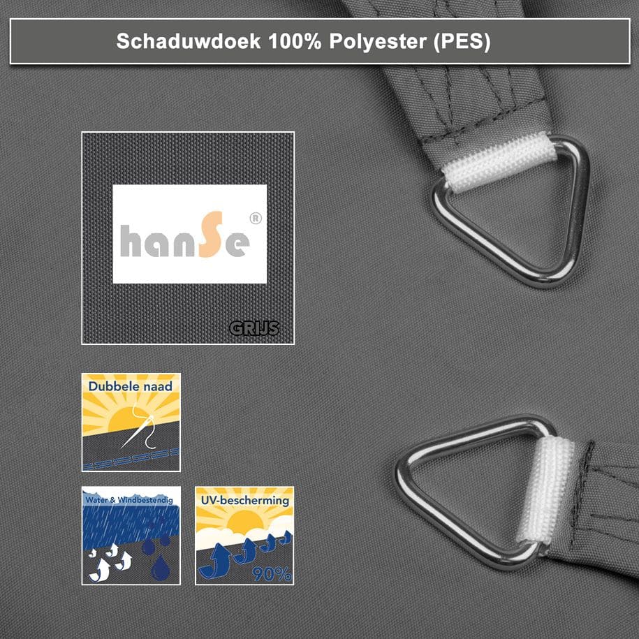 hanSe® Schaduwdoek Driehoek Gelijkbenig Waterafstotend 3,5x3,5x4,95 m Grijs