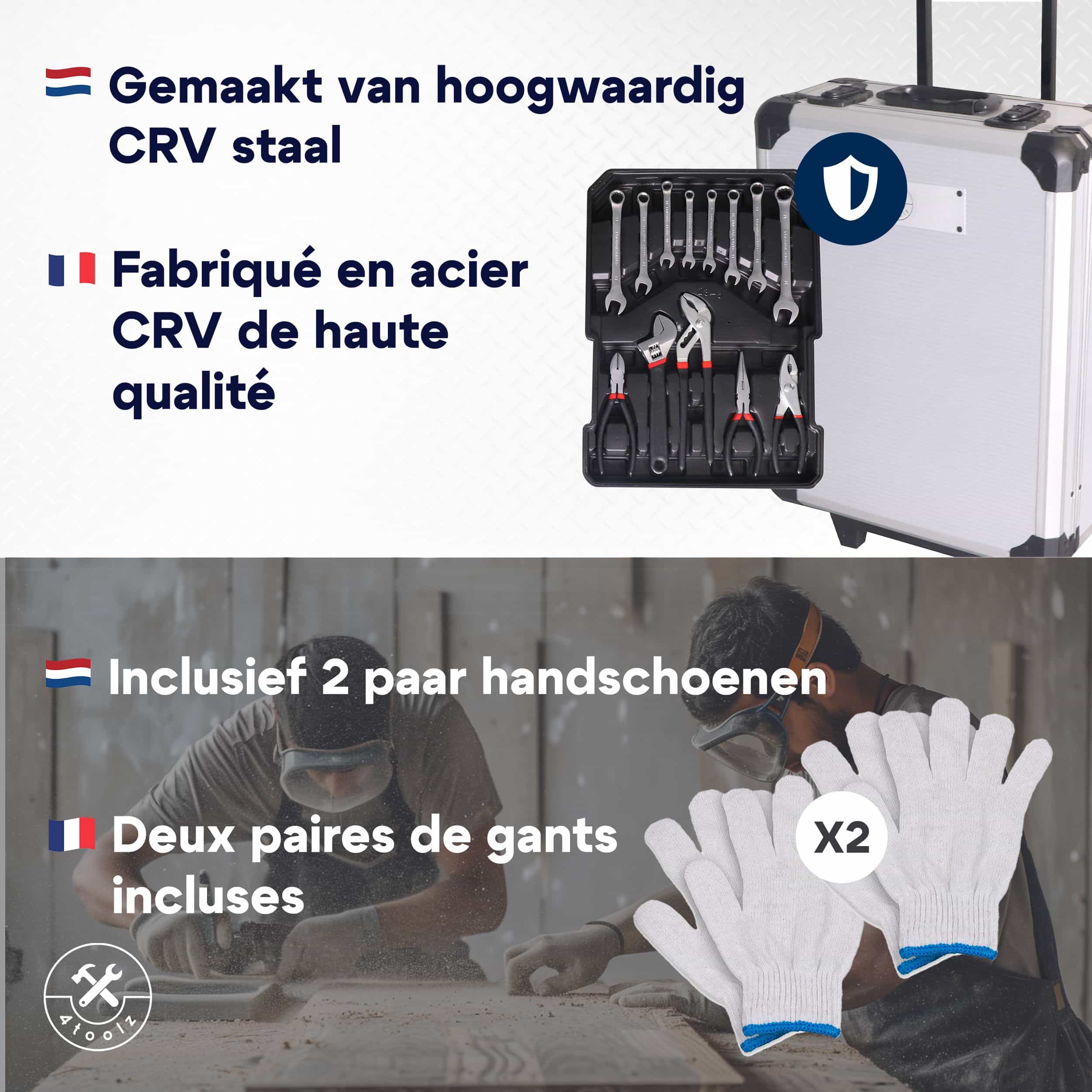 4toolz® Gereedschapskoffer XXL - 1020-delig - Aluminium trolley met wielen