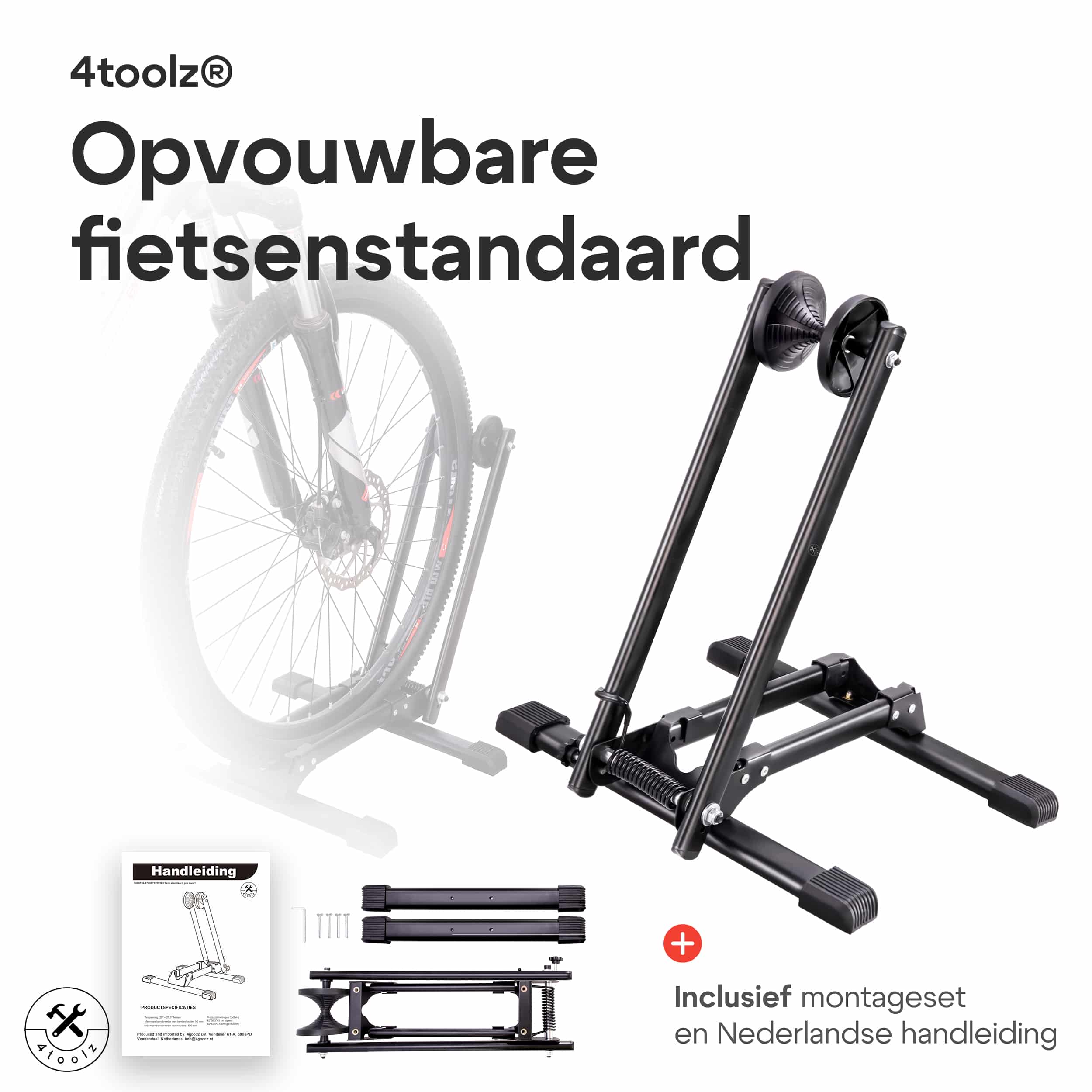 4toolz® Universele vrijstaande Fietsstandaard Mountainbike en Gewone fiets - Zwart