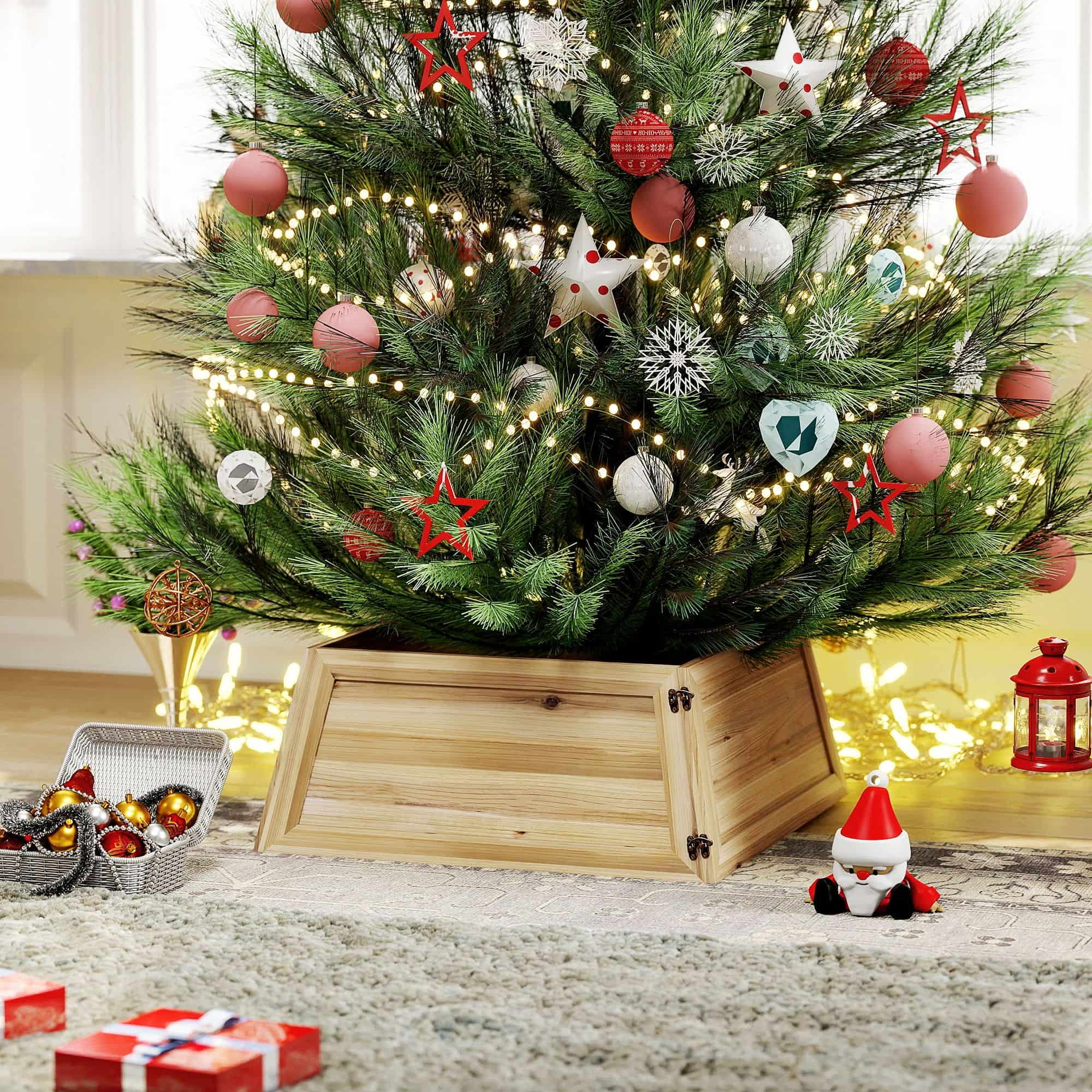 Homcom Kerstboomrok 65 x 65 cm - Kerstboommand van vurenhout - Bruin