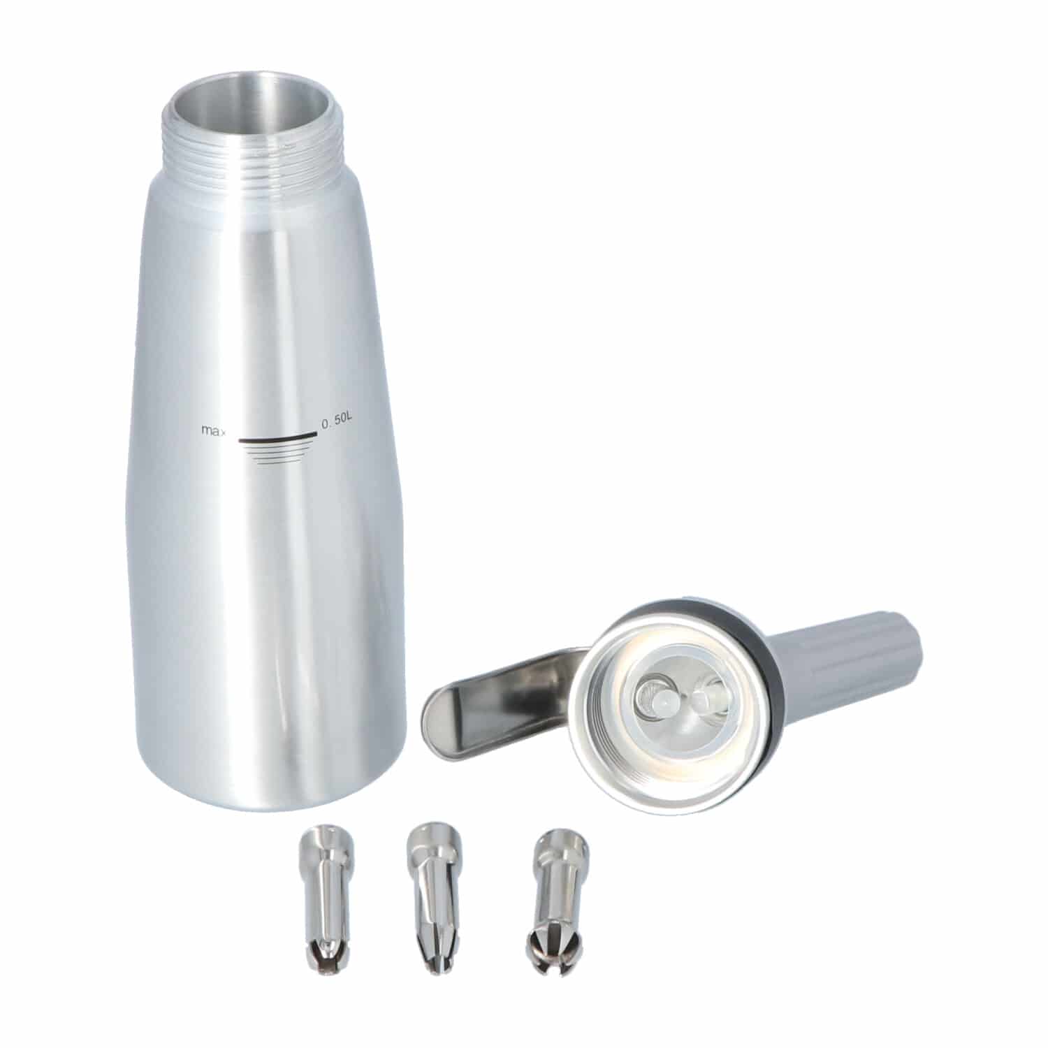 4cookz® aluminium slagroomspuit 0,5 liter - kidde/sifon - RVS mondstuk