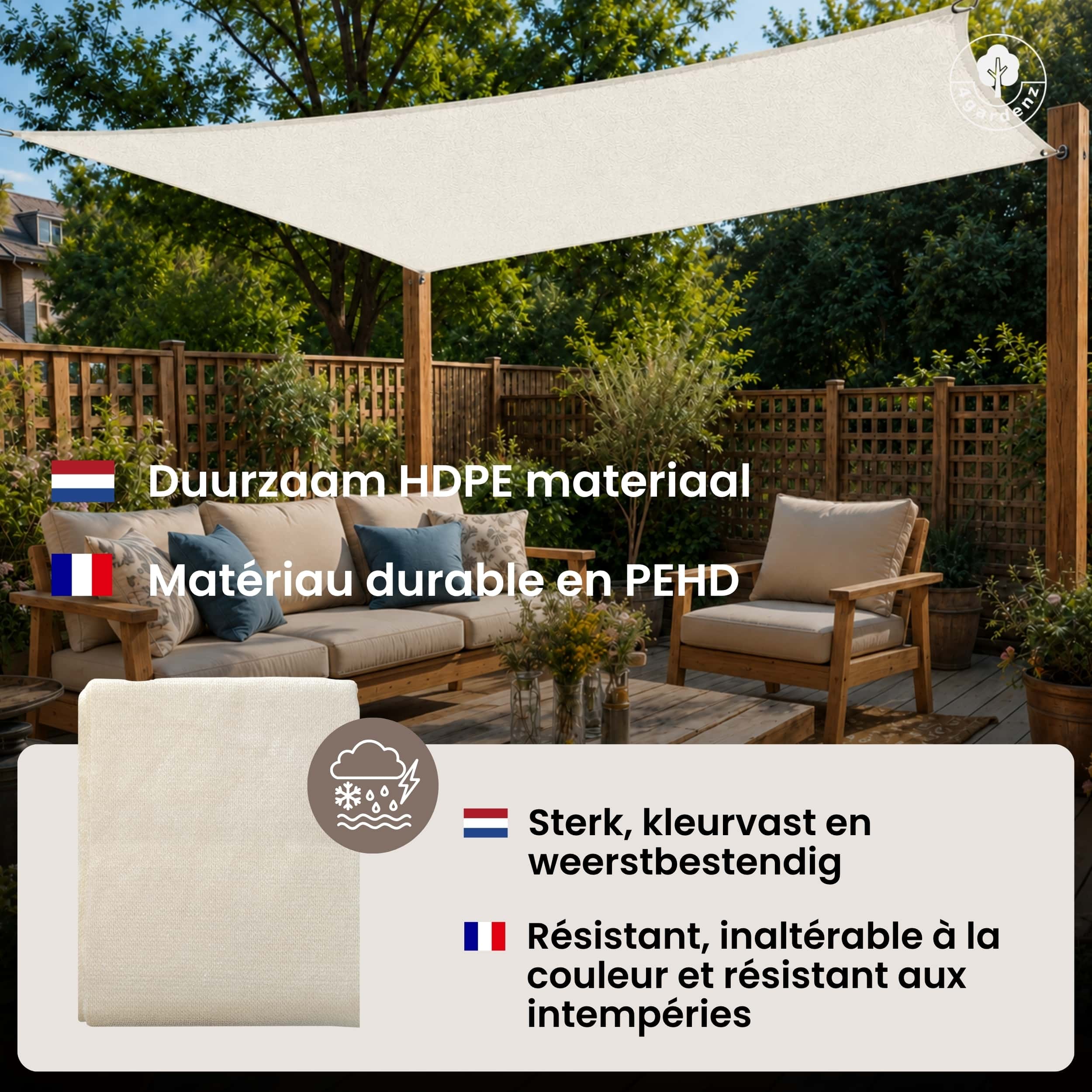 4gardenz Schaduwdoek Waterdoorlatend Rechthoek 4x5 mtr - Crème 4gardenz Schaduwdoek Waterdoorlatend Rechthoek 4x5 mtr - Crème