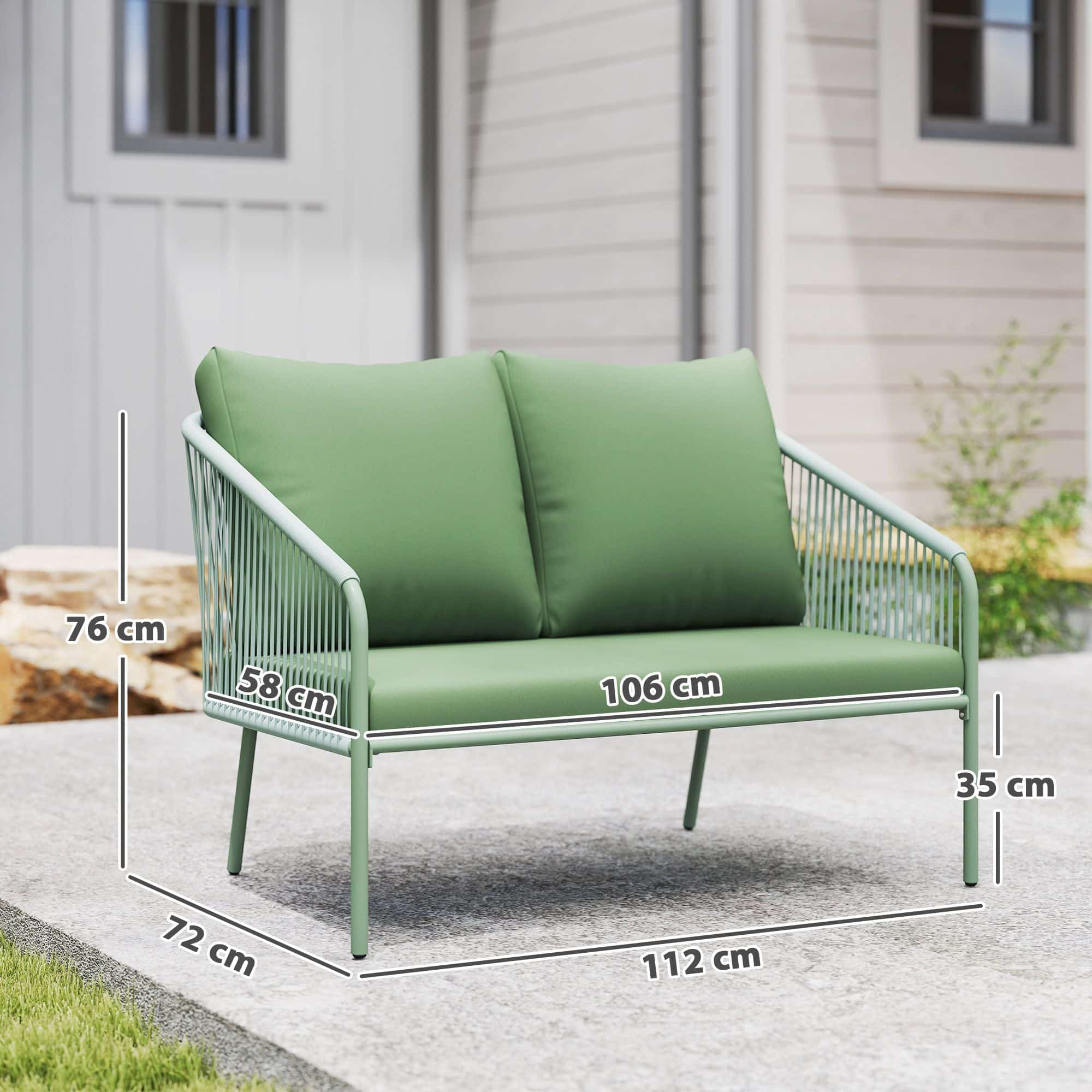 4goodz Polyrattan 2-zits tuinbank met kussens - Groen