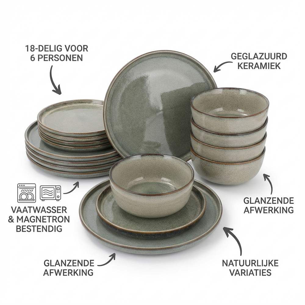 6 persoons 18-delig Serviesset Terre Zand Geglazuurd Keramiek - Grijs 6 persoons 18-delig Serviesset Terre Zand Geglazuurd Keramiek - Grijs