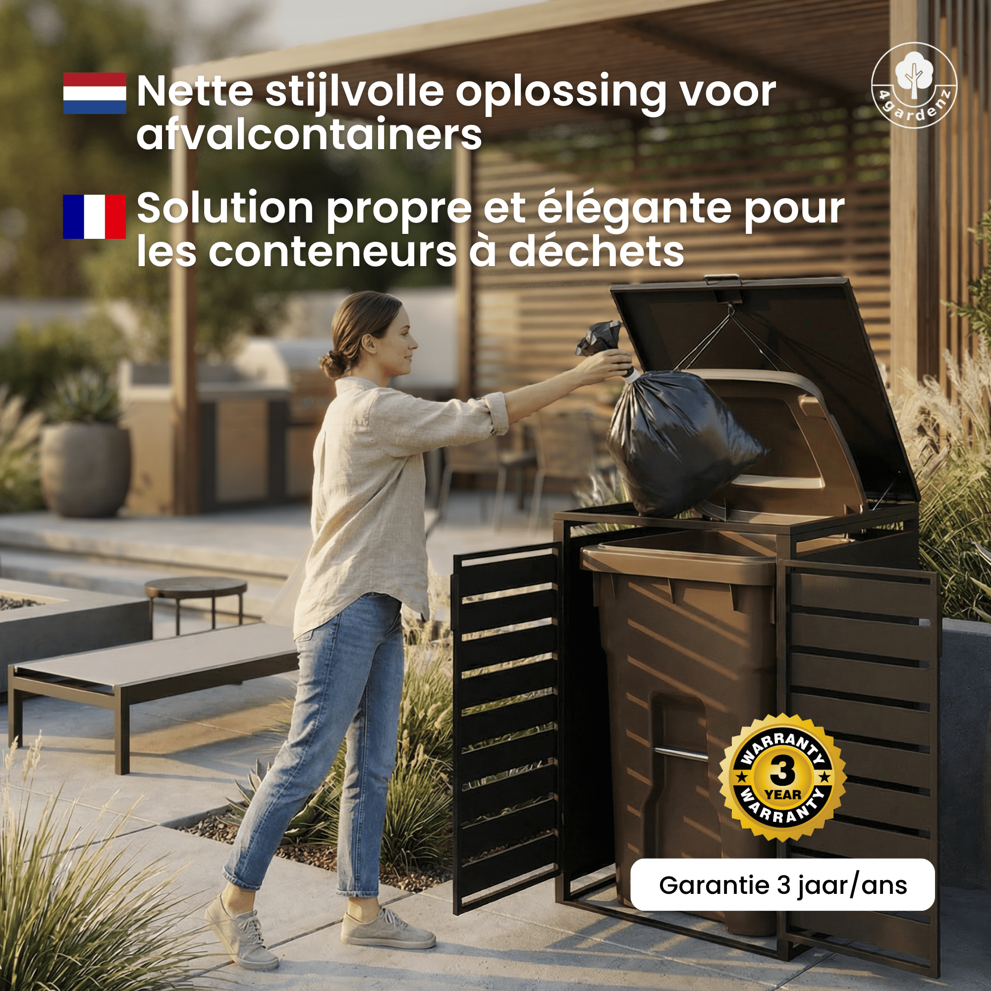 4gardenz® Premium Kliko Ombouw 3 bakken - Containerombouw - Zwart