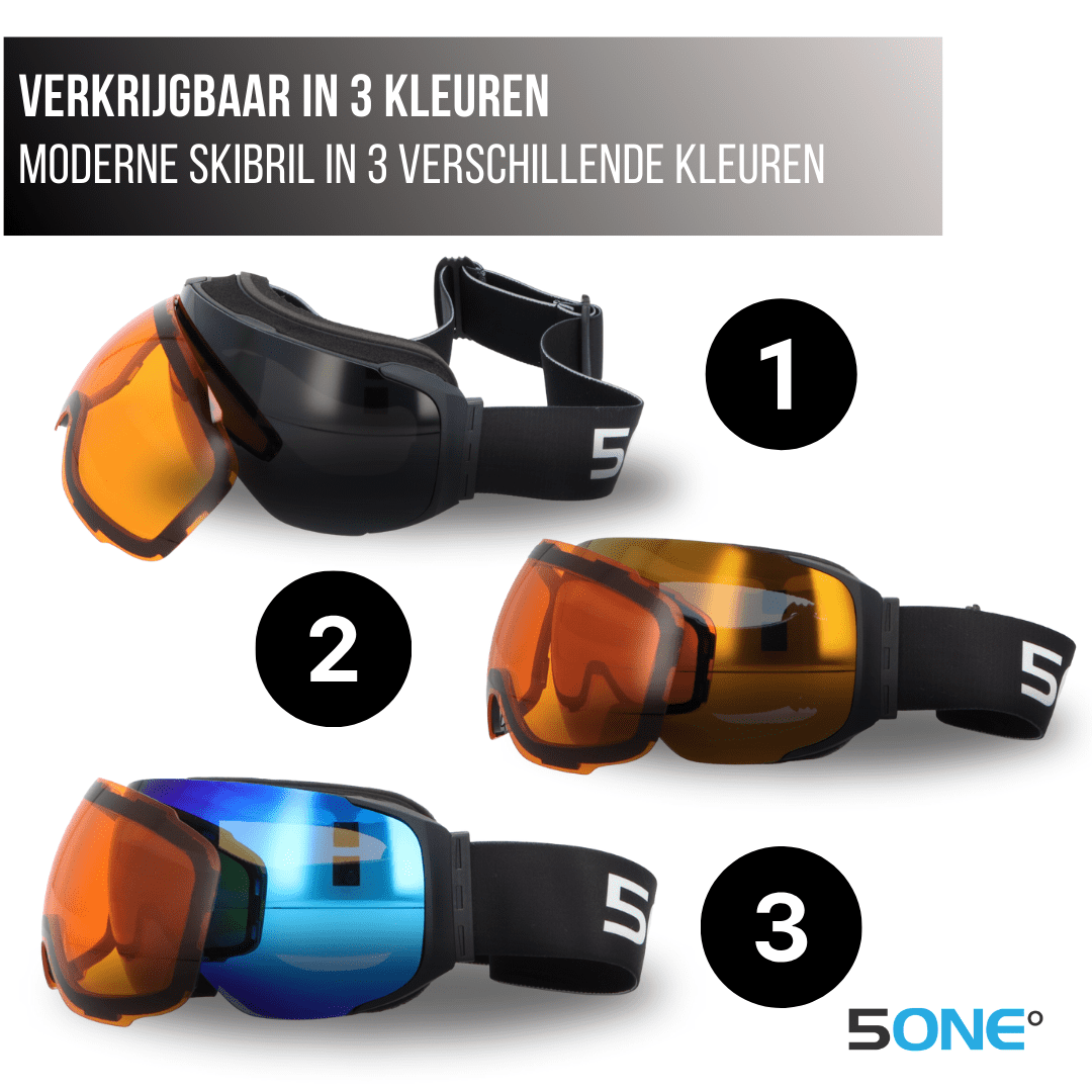 5one® Alpine 9 - Skibril met 2 Verwisselbare Lenzen - Brons en Oranje