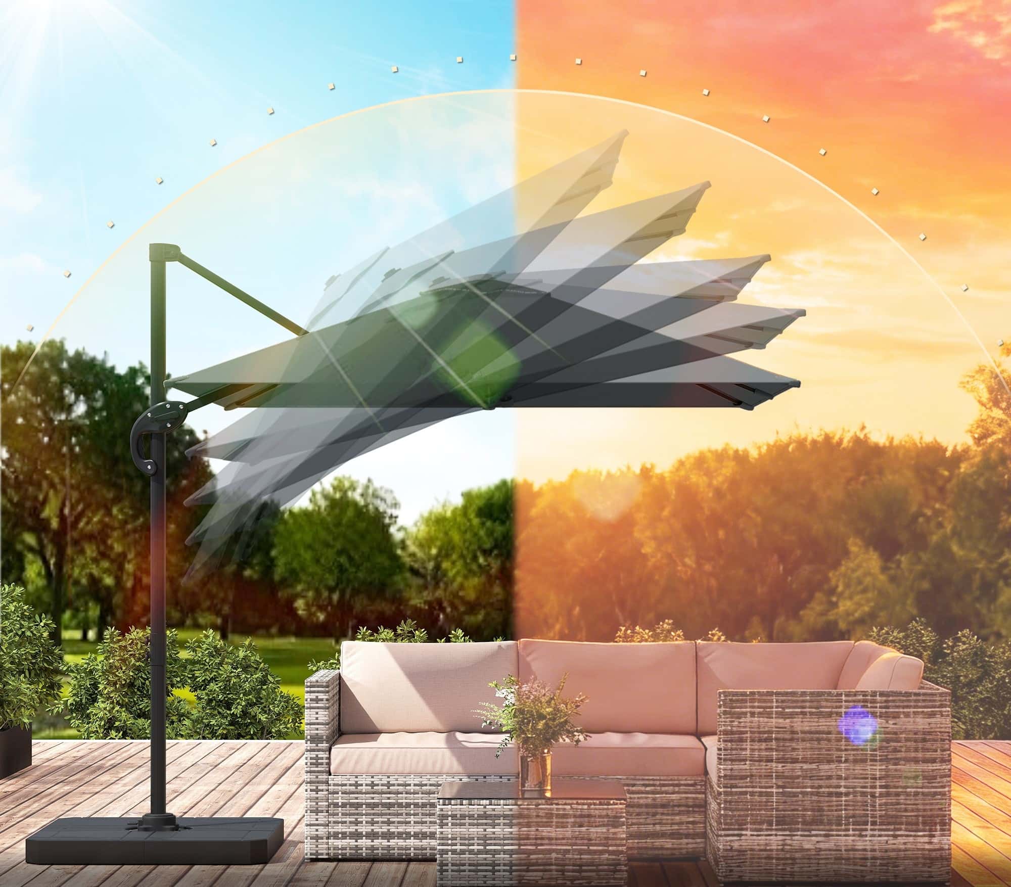 4goodz Zweefparasol Vierkant 244 cm met Parasolvoet - 360 graden draaibaar - Grijs 4goodz Zweefparasol Vierkant 244 cm met Parasolvoet - 360 graden draaibaar - Grijs