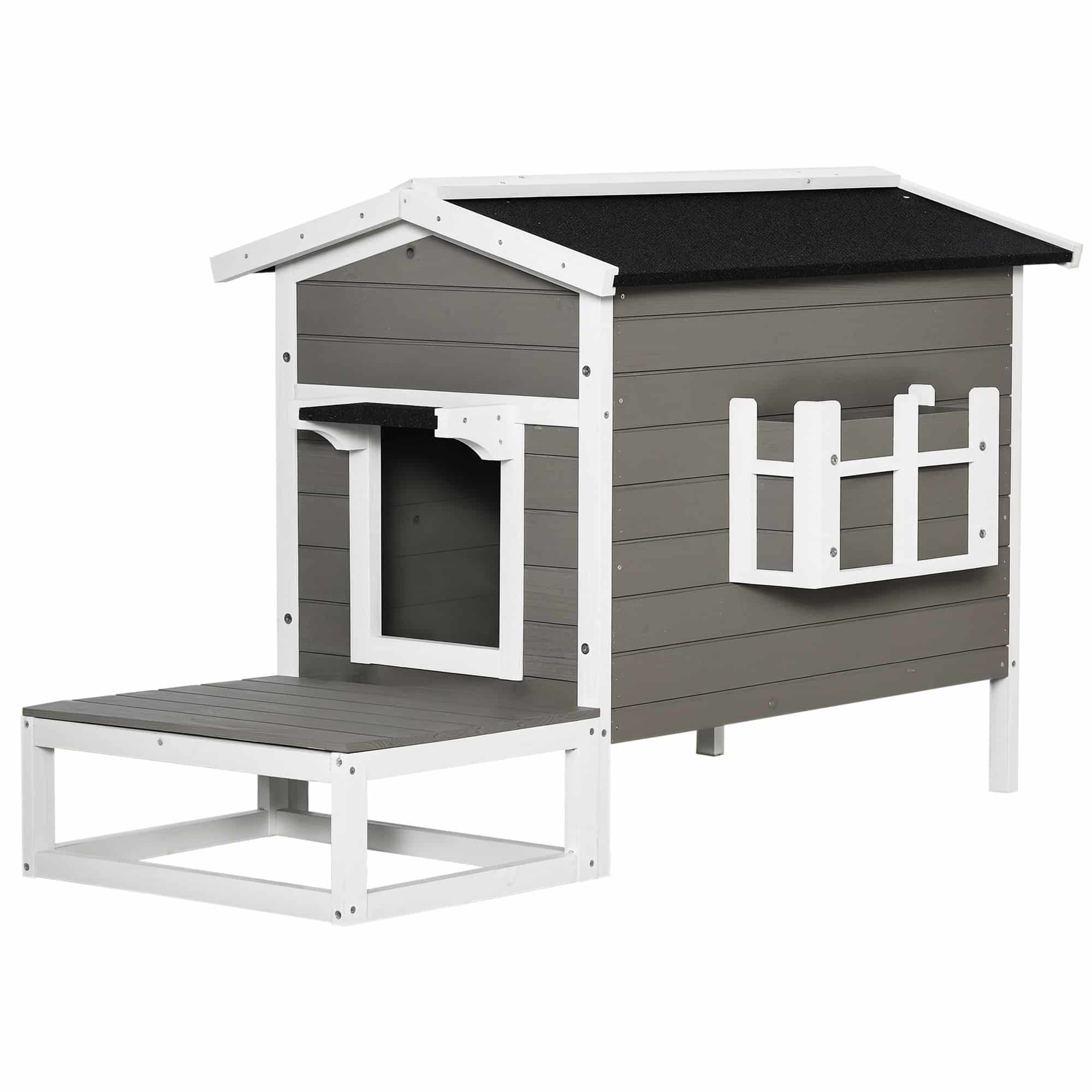 4goodz Kattenhuis met terras - 115x67x75 cm - Grijs