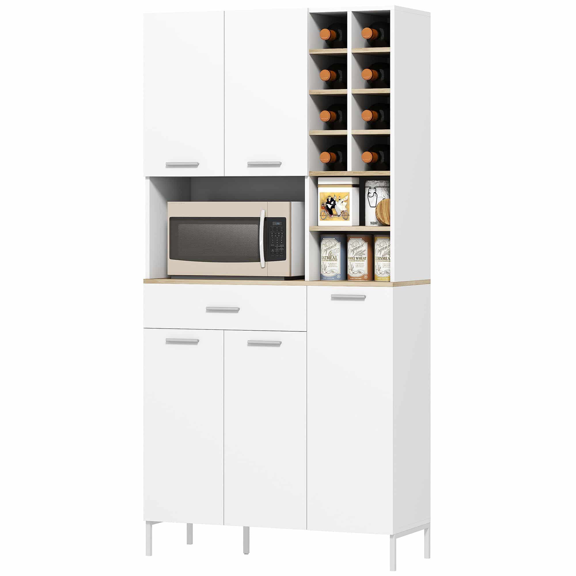 Homcom Keukenkast met open schappen en 5 deuren - MDF - Wit