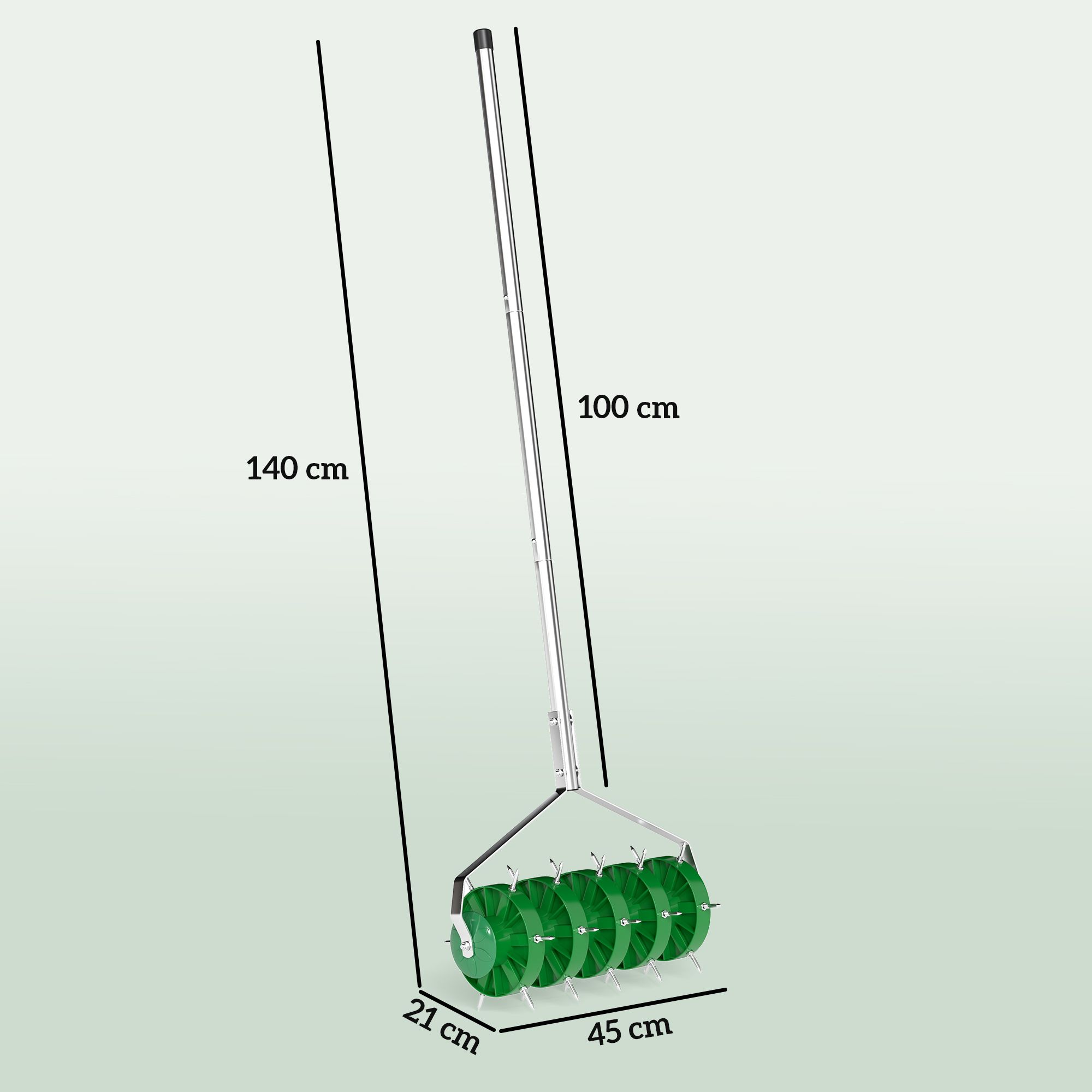 Gazonbeluchter Verticuteerder 45cm Breed met 30 Stalen Spikes -Groen