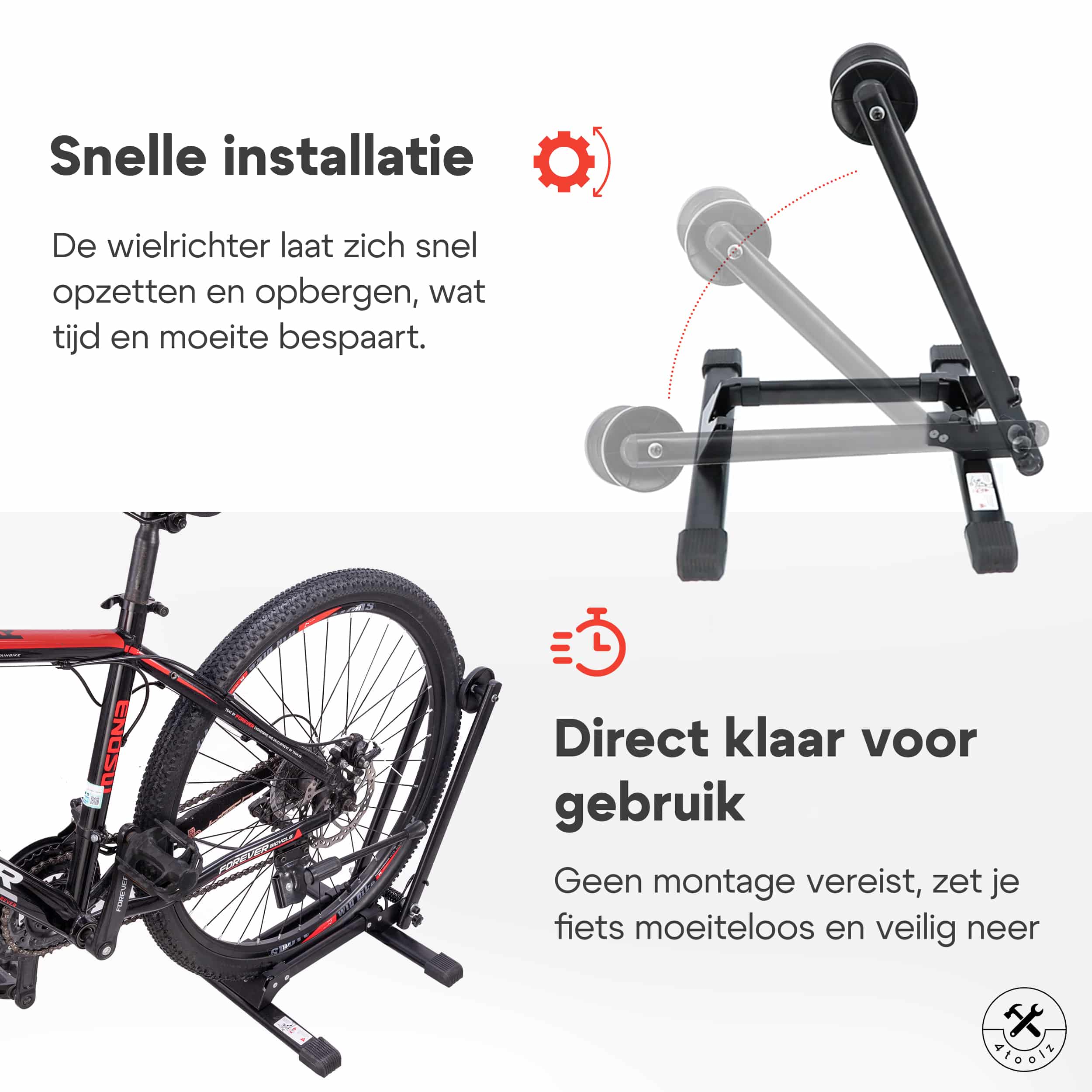 4toolz® Universele vrijstaande Fietsstandaard Mountainbike en Gewone fiets - Zwart