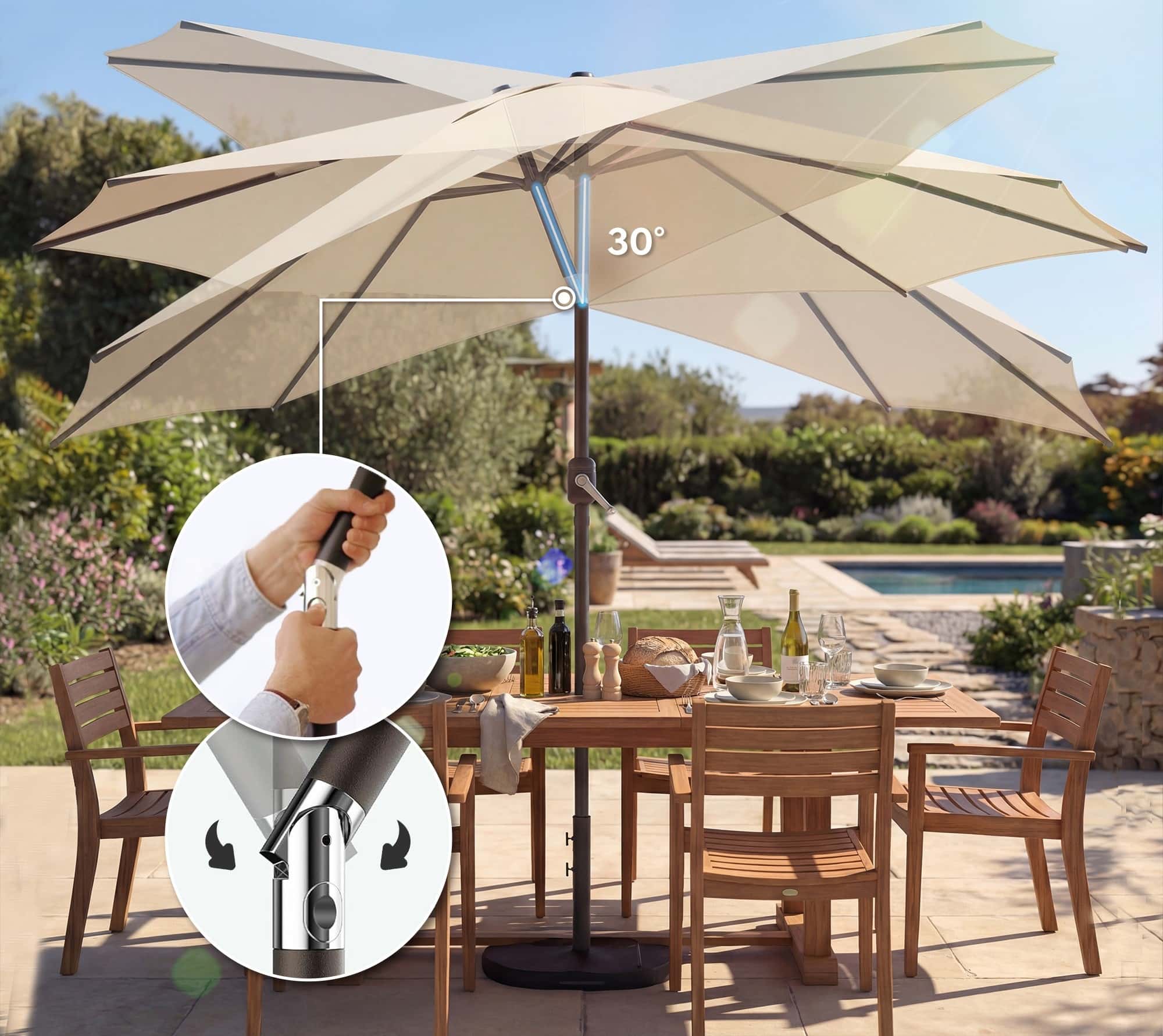 4goodz Parasol 300 cm met Kruisvoet en Zandzak - UV 30+ - Crèmewit
