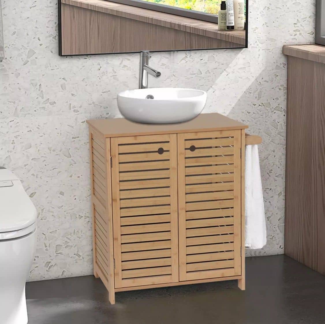 Wastafelonderkast Trinidad met Uitsparing met 2 planken - Wastafelmeubel MDF/Bamboe Wastafelonderkast Trinidad met Uitsparing met 2 planken - Wastafelmeubel MDF/Bamboe