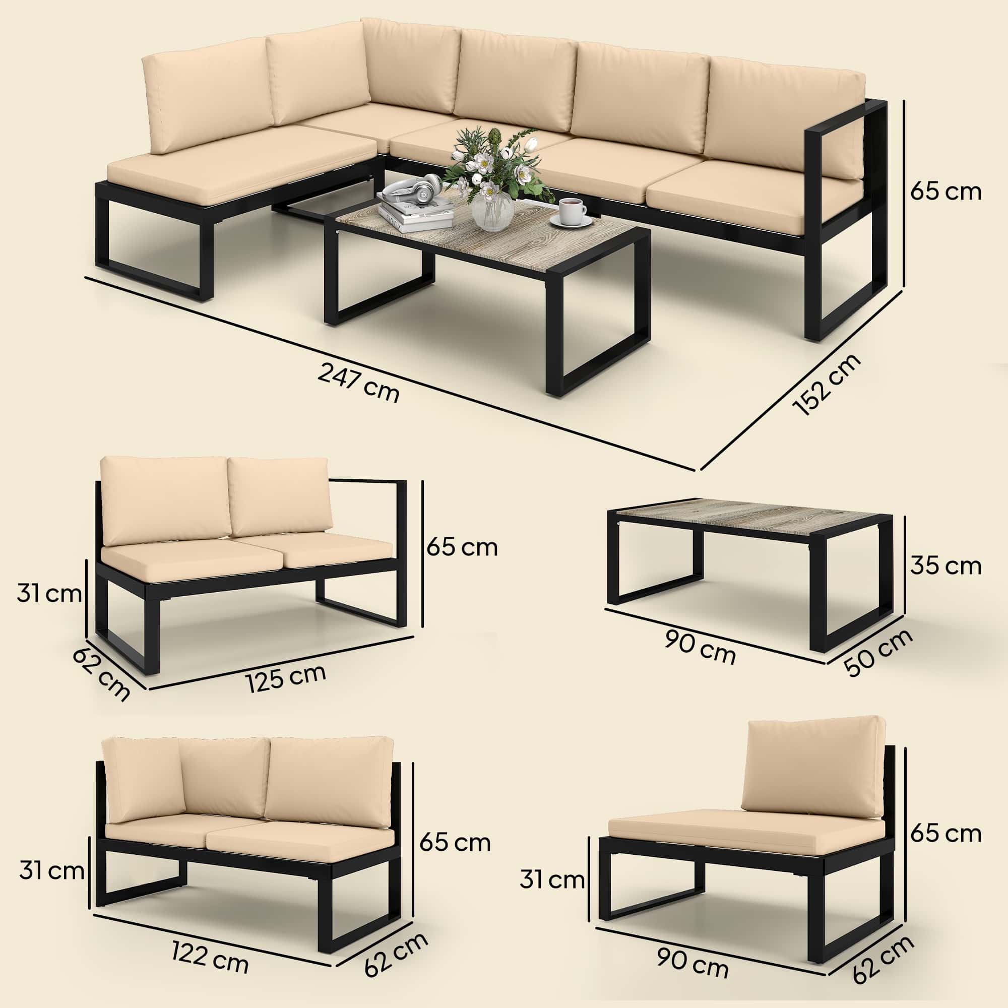 4goodz 4-5 persoons tuinloungeset met kussens en een salontafel - Khaki