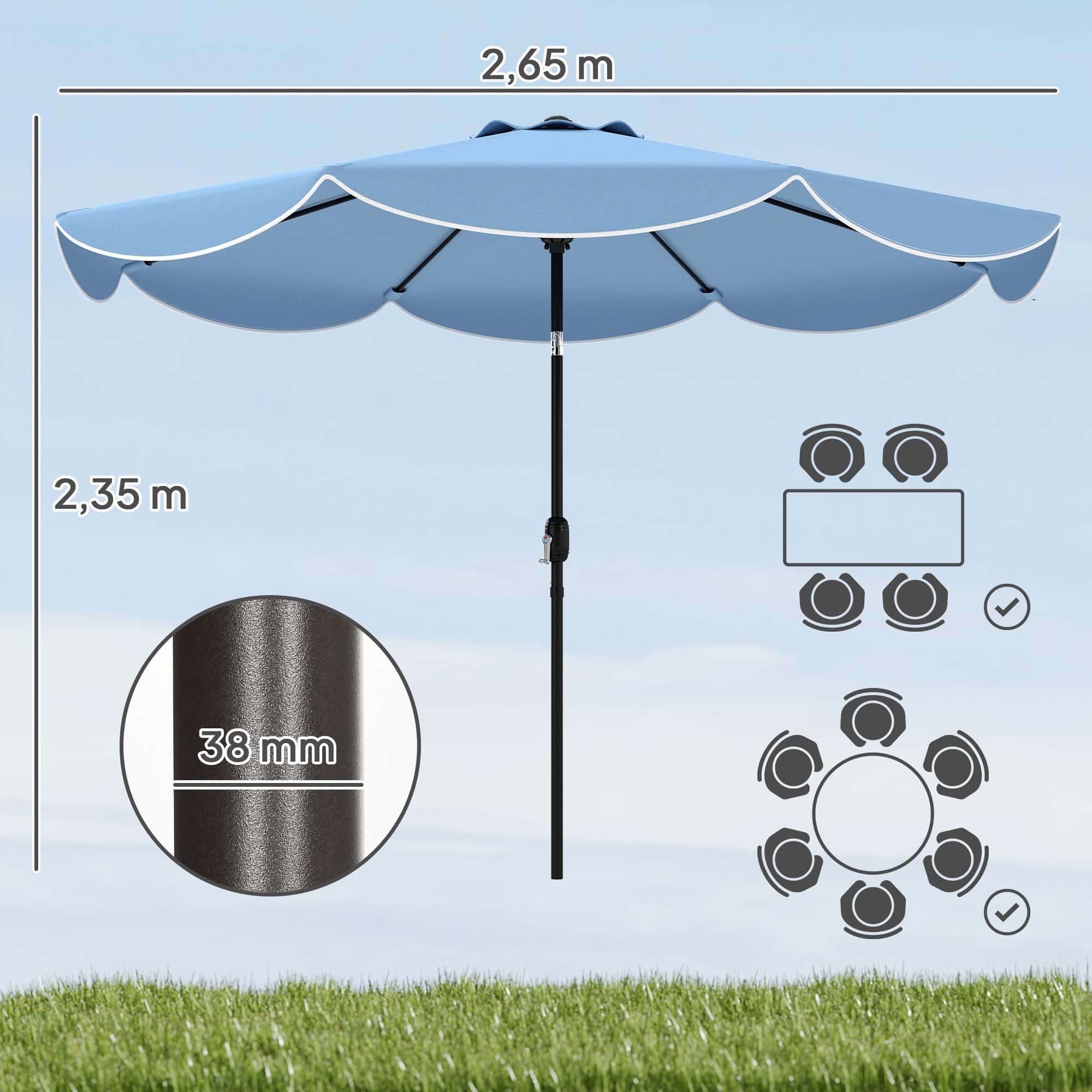 4goodz Parasol met Volant en kantfranjes Ø265 cm - kantelbaar - Blauw