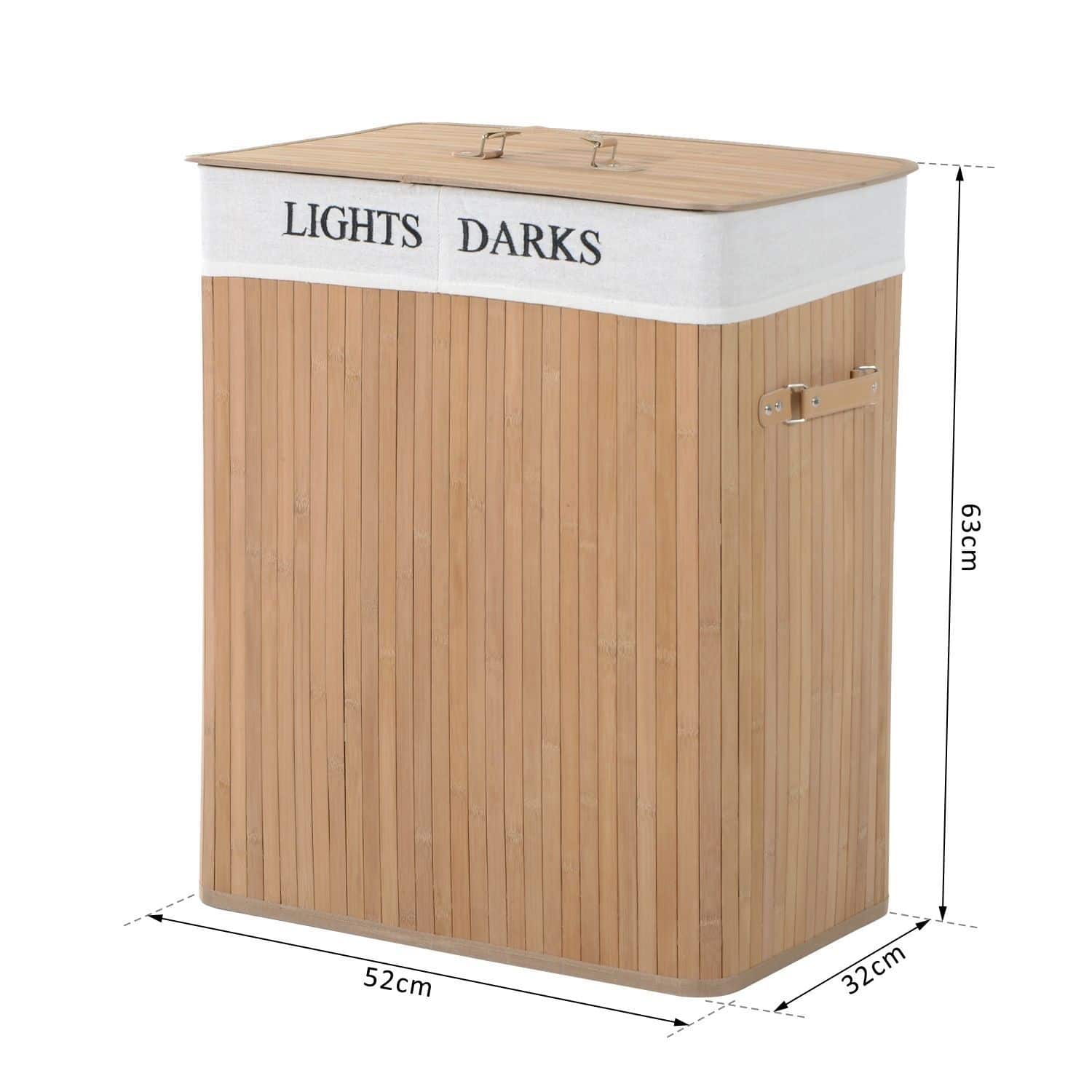 4goodz Wasmand Bamboe met Deksel 2 Vakken 100 Liter - Bruin