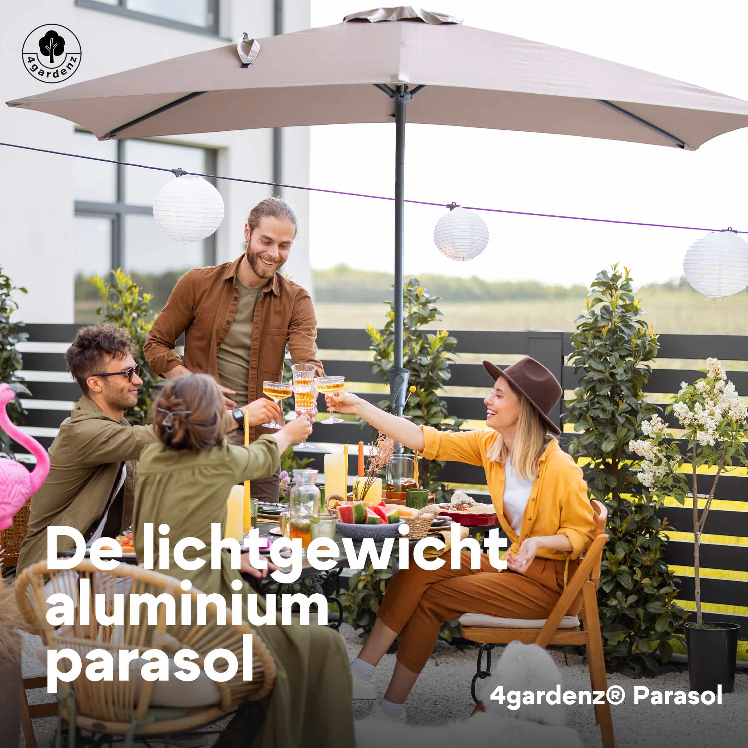 4gardenz® Parasol Rechthoek 150x250cm Kantelbaar Balkonparasol Taupe