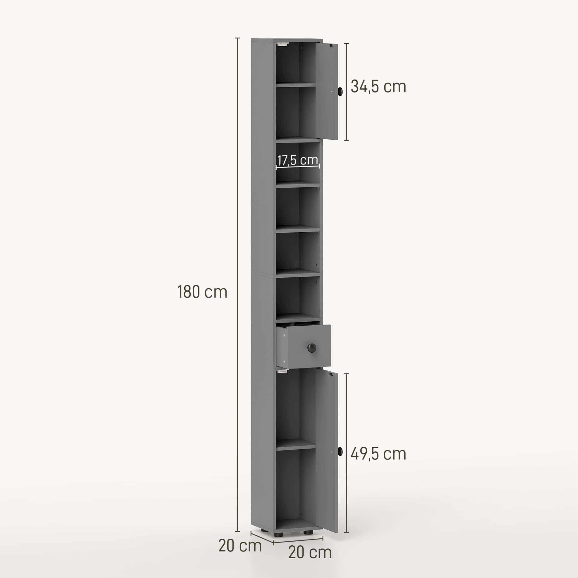 4goodz 180 cm Smalle Badkamerkast - lade en 2 deuren - Grijs 4goodz 180 cm Smalle Badkamerkast - lade en 2 deuren - Grijs